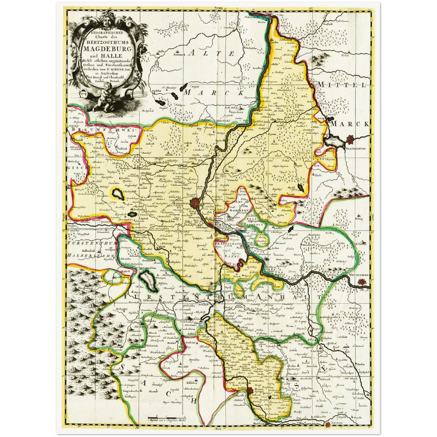 Historische Landkarte Magdeburg um 1725