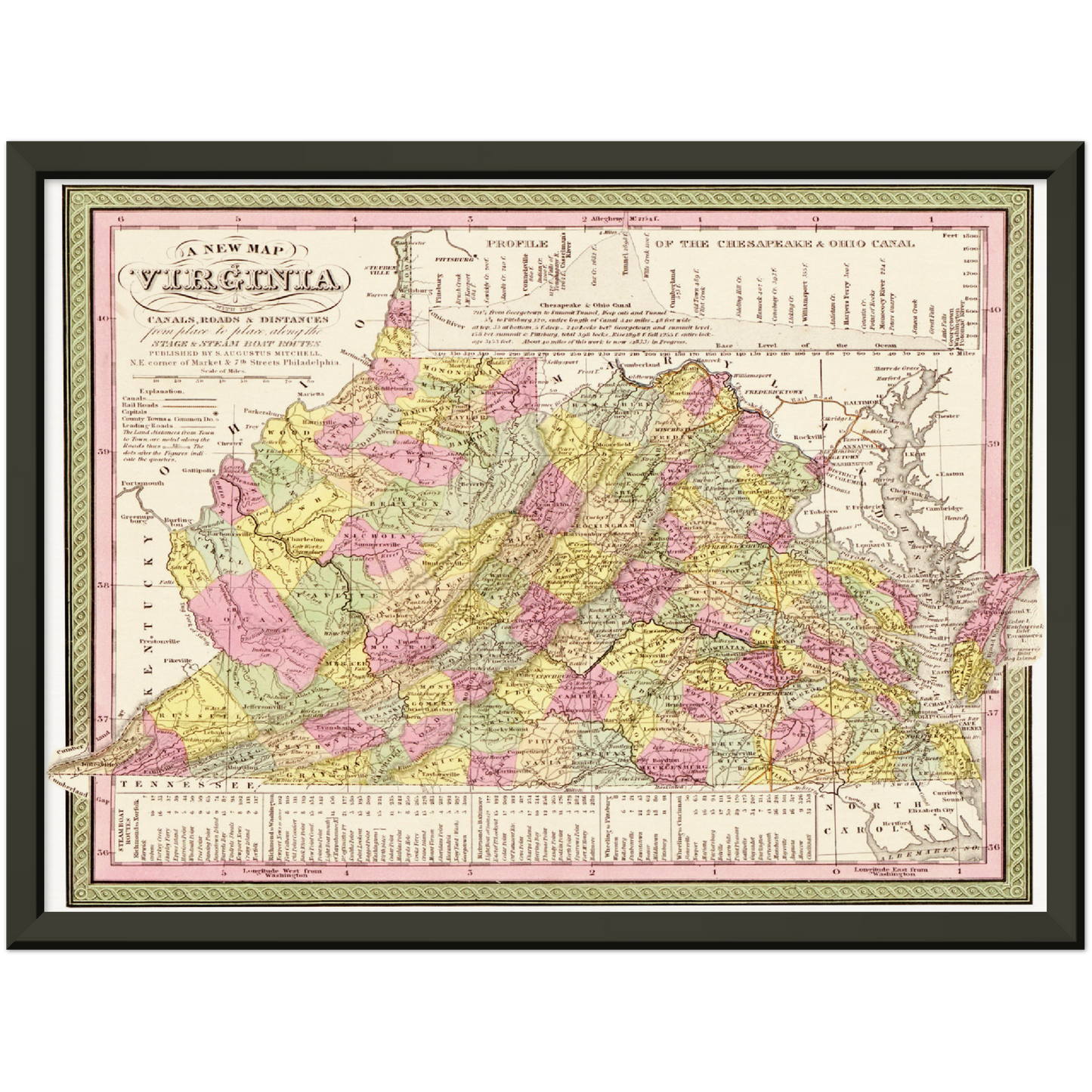 Historische Landkarte Virginia um 1849