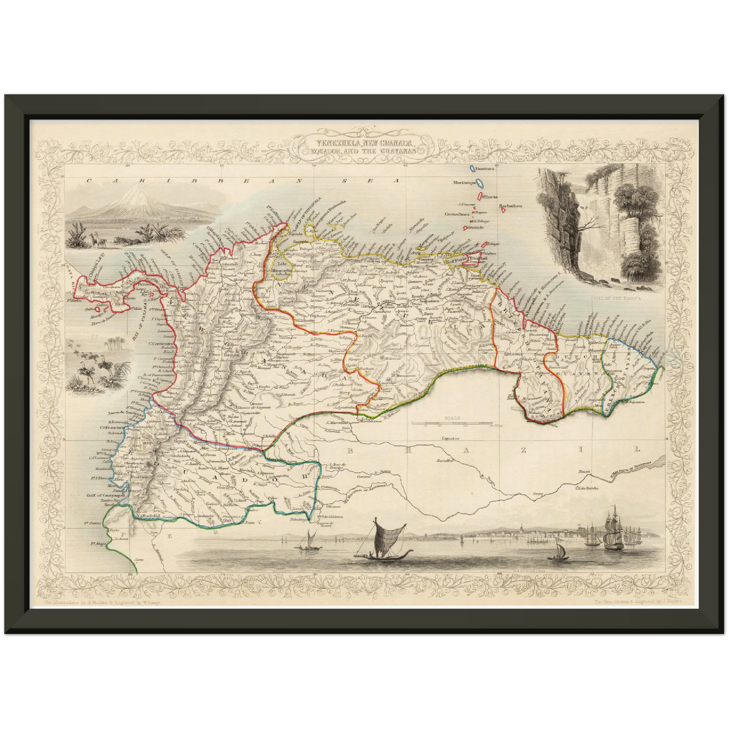 Historische Landkarte Kolumbien & Venezuela um 1850