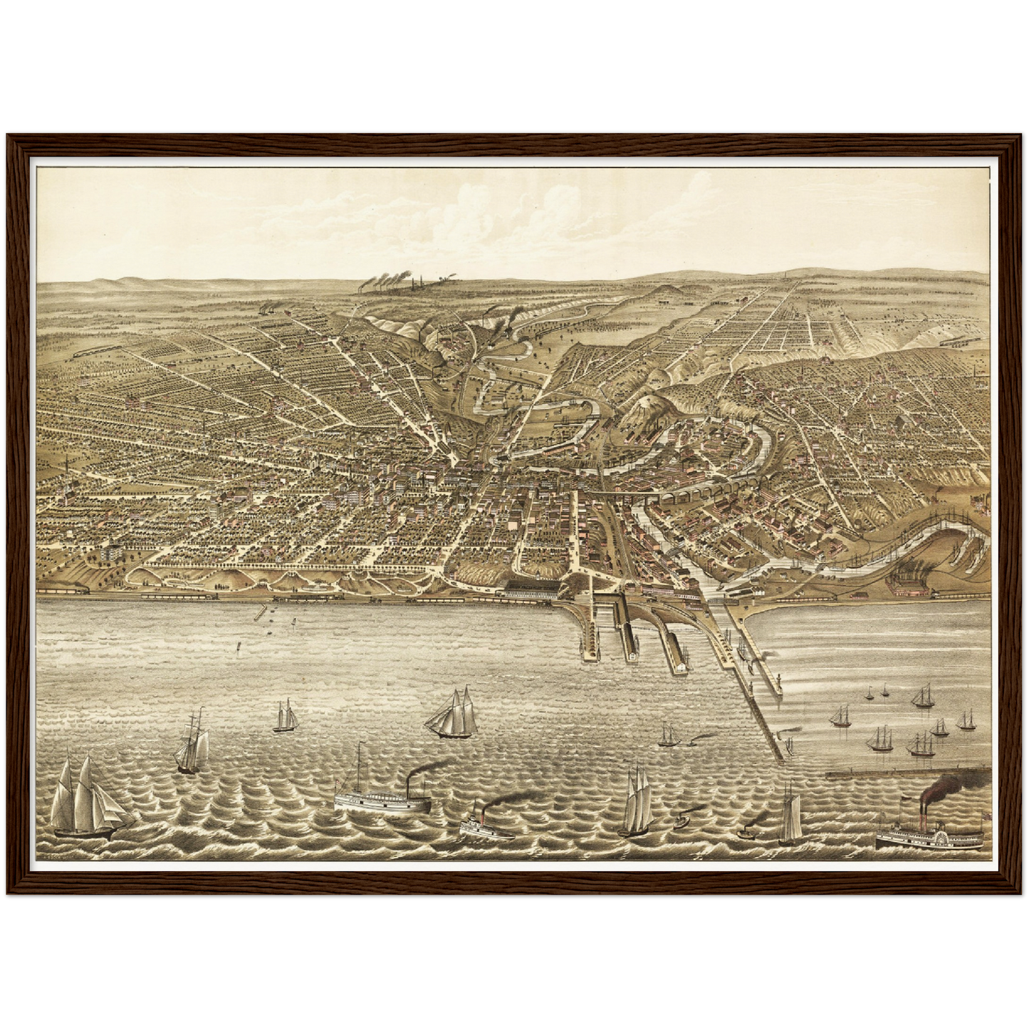 Historische Stadtansicht Cleveland um 1877