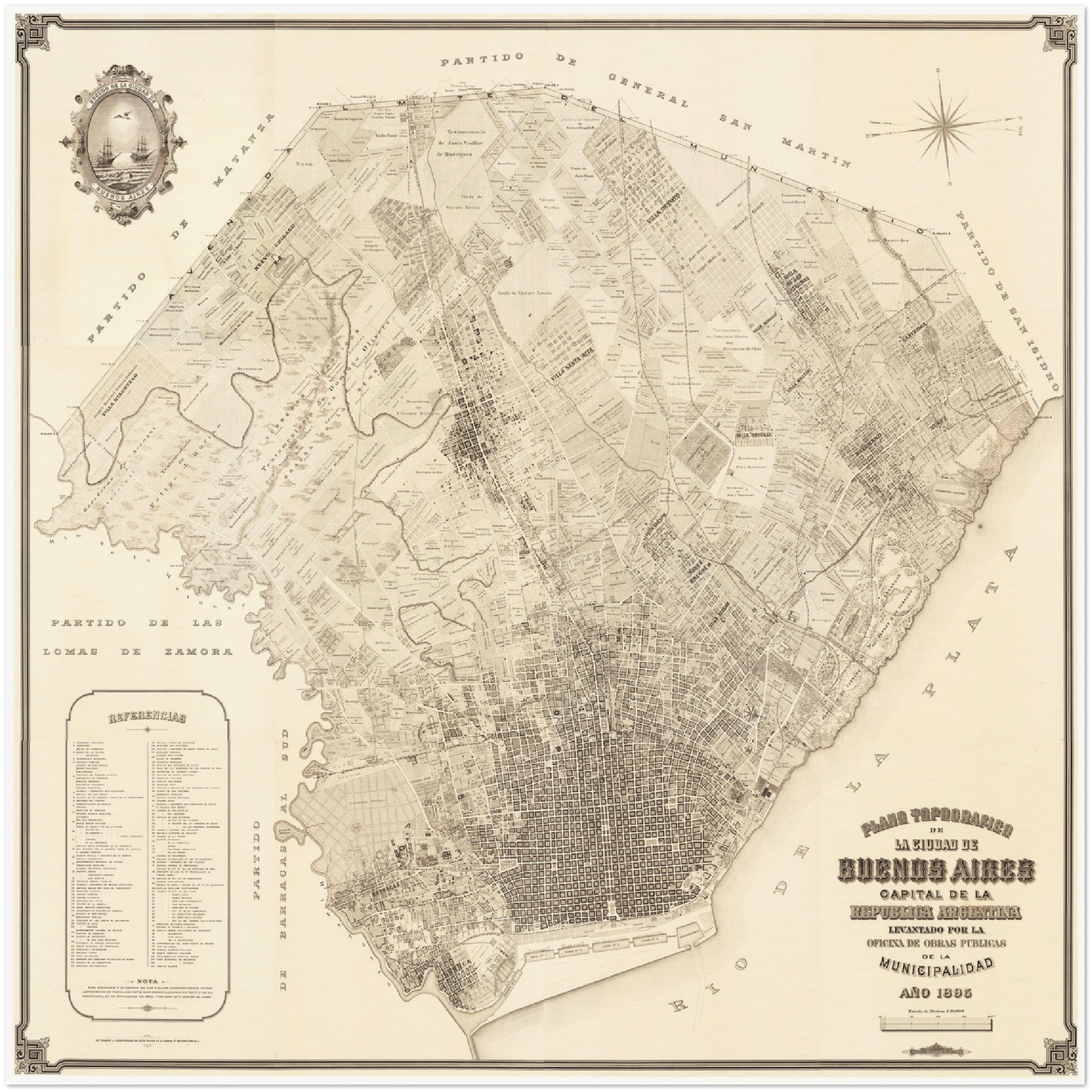 Historischer Stadtplan Buenos Aires um 1895