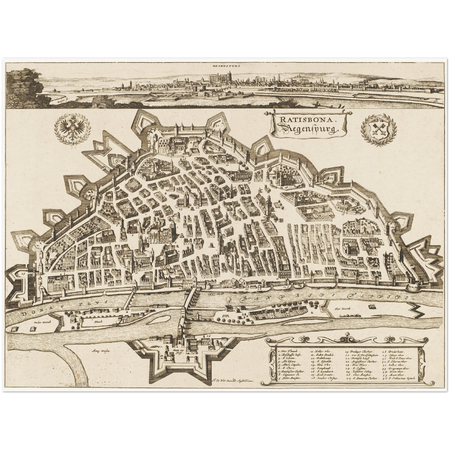 Historische Stadtansicht Regensburg um 1700