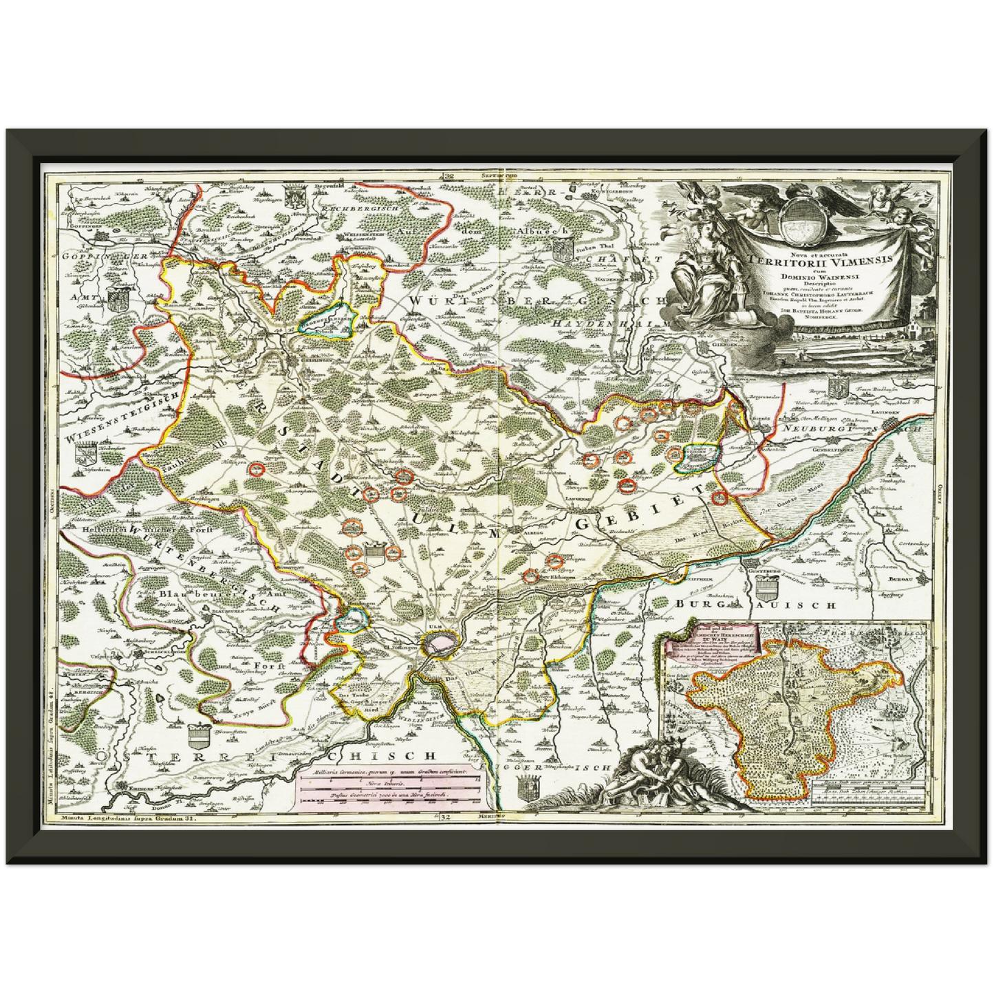 Historische Landkarte Ulm um 1712