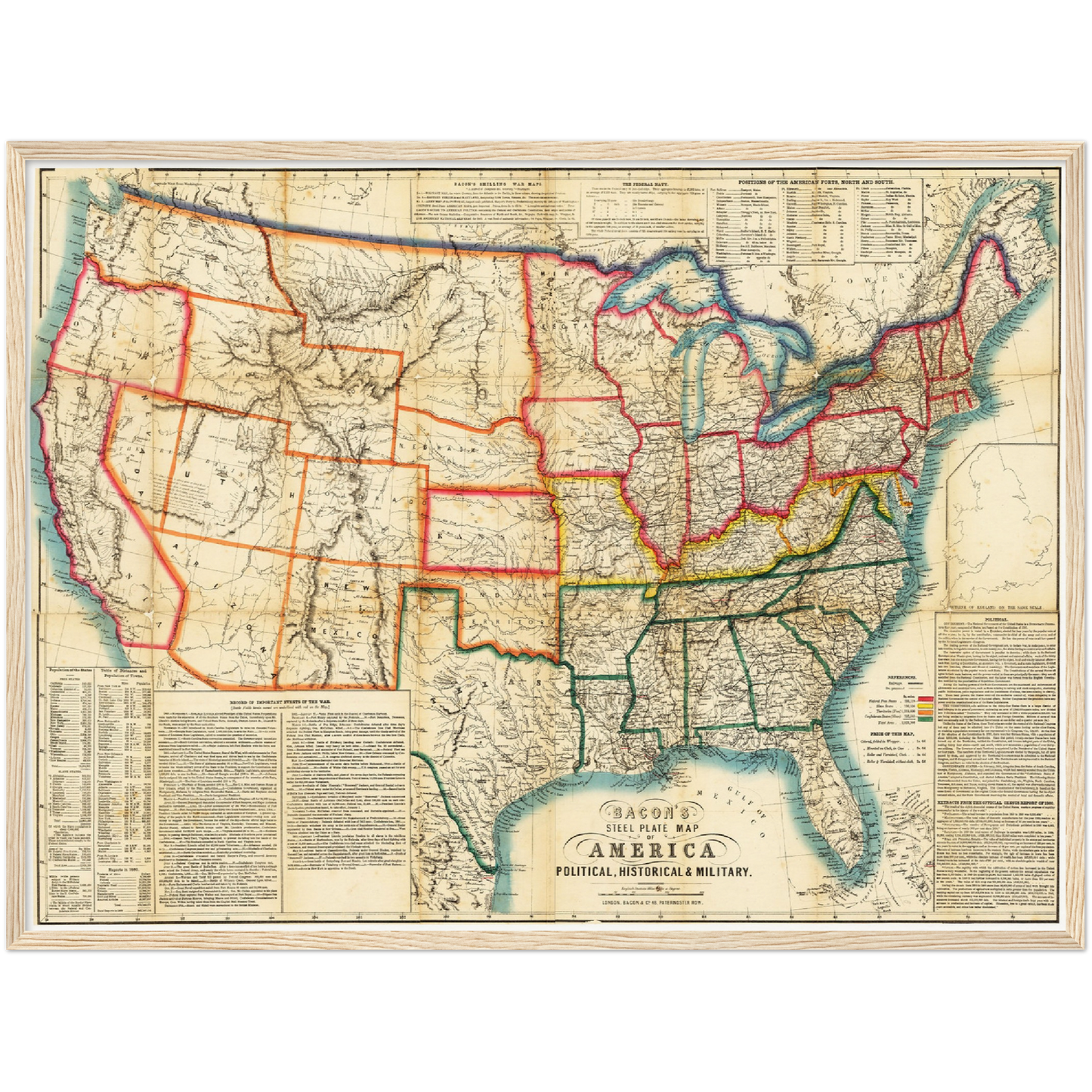 Historische Landkarte USA um 1863