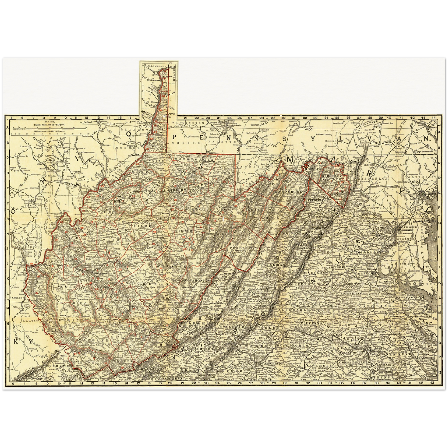 Historische Landkarte West Virginia um 1898