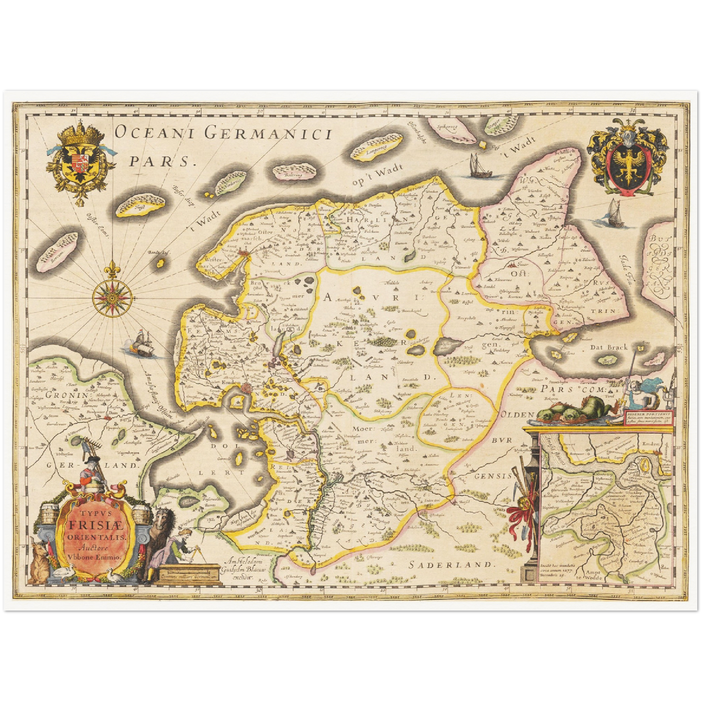 Historische Landkarte Ostfriesland um 1635