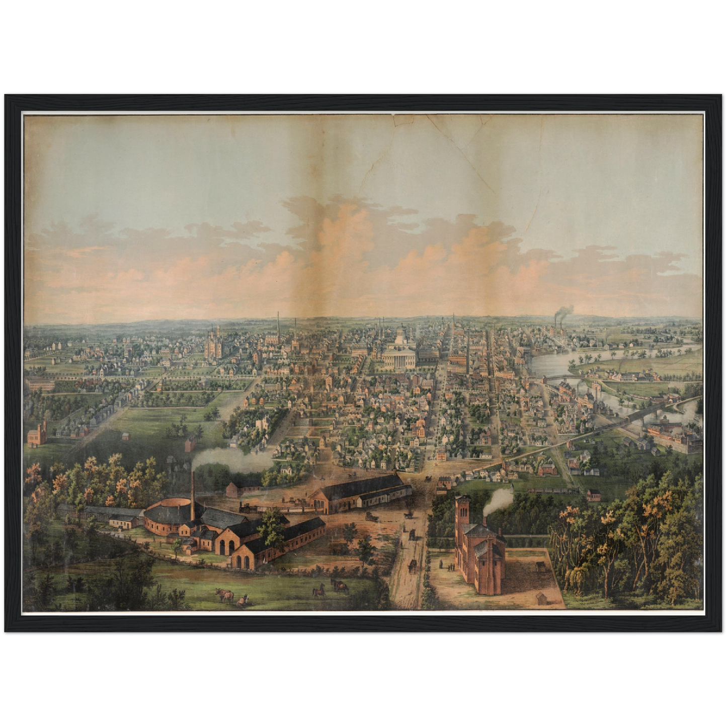 Historische Stadtansicht Columbus um 1861