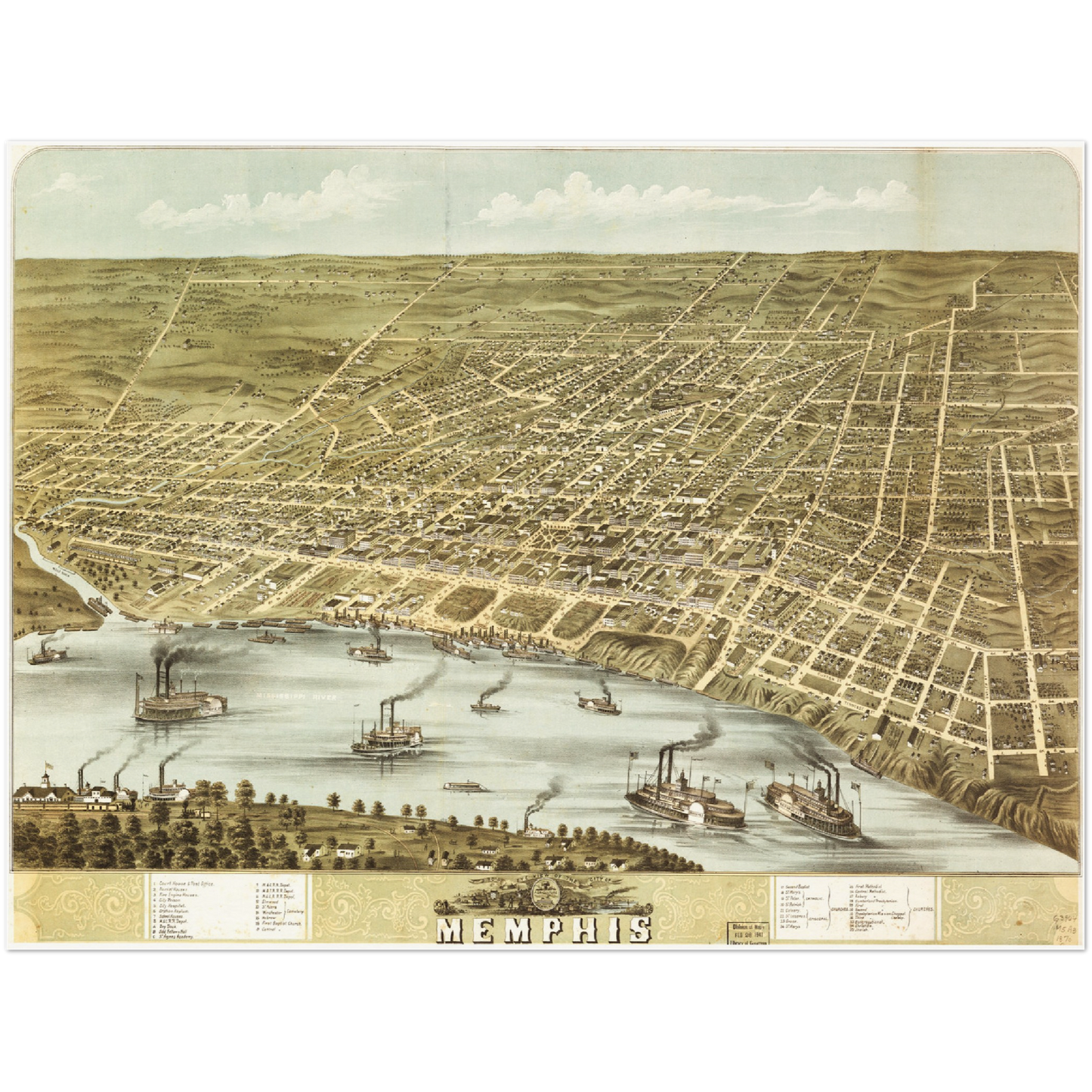 Historische Stadtansicht Memphis um 1870