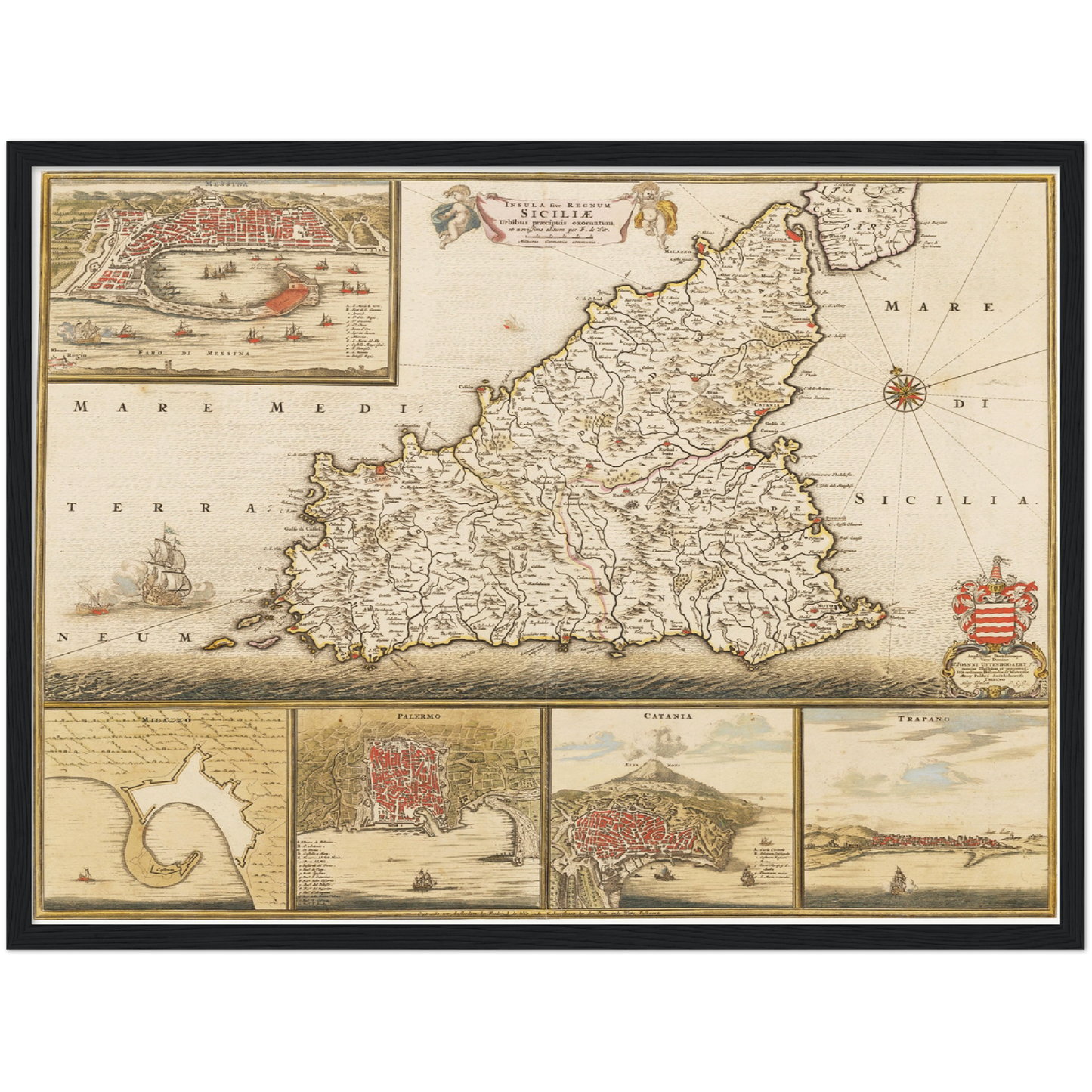 Historische Landkarte Sizilien um 1698