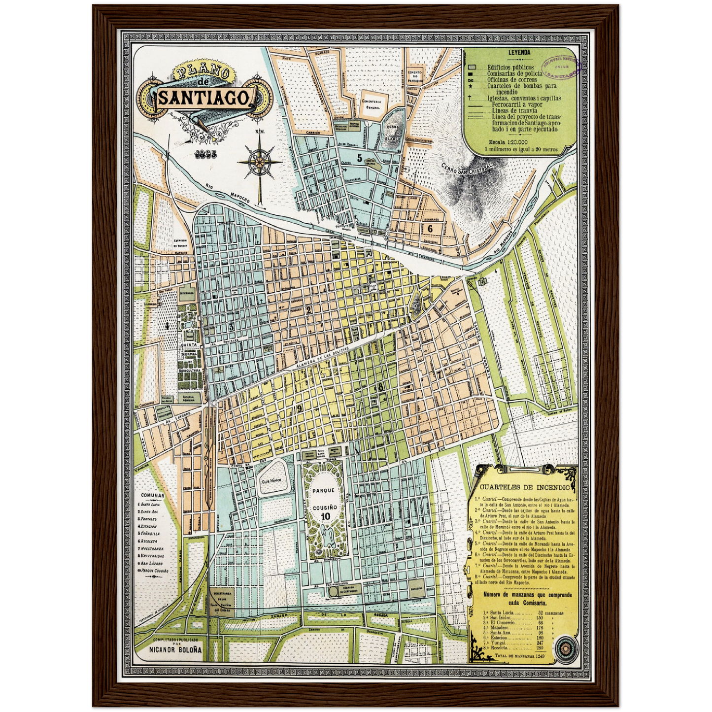 Historischer Stadtplan Santiago de Chile um 1895