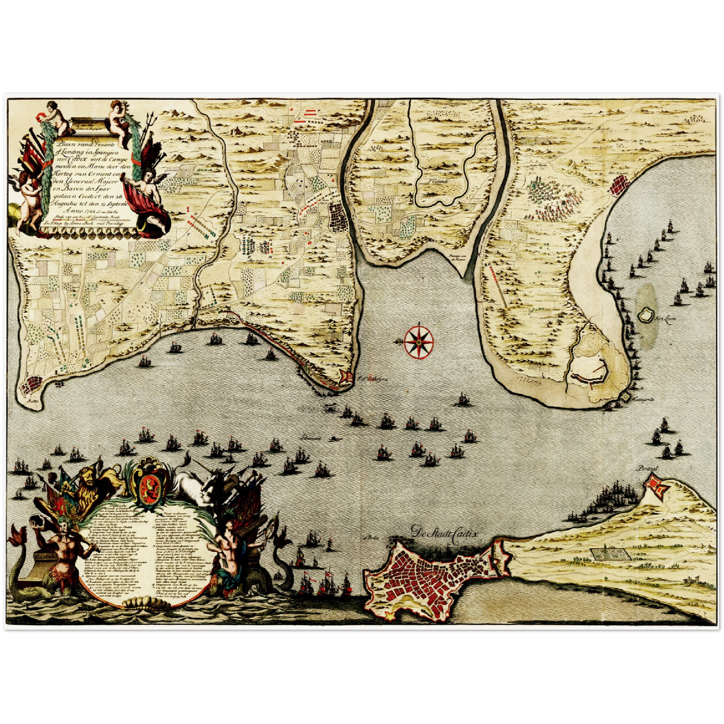 Historischer Stadtplan Cadiz um 1700