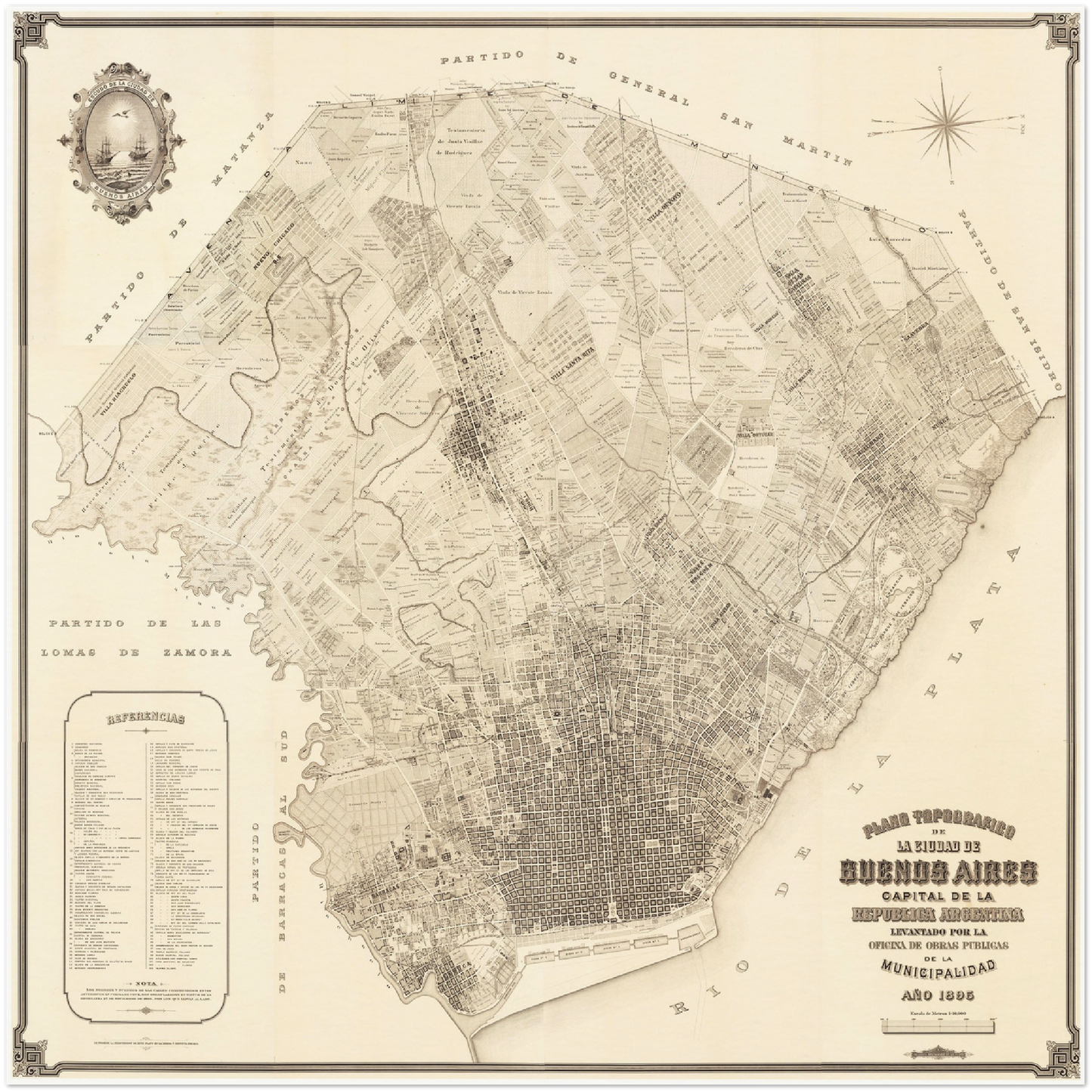 Historischer Stadtplan Buenos Aires um 1895