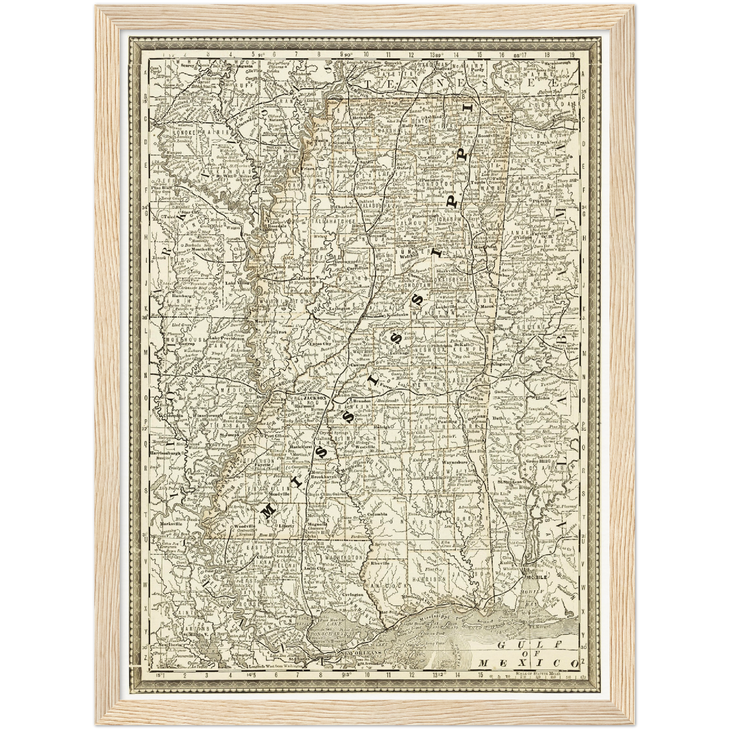 Historische Landkarte Mississippi um 1882