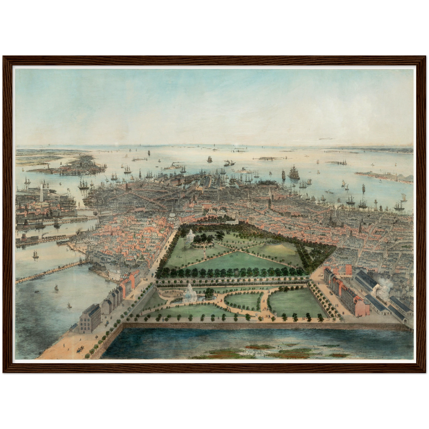 Historische Stadtansicht Boston um 1850
