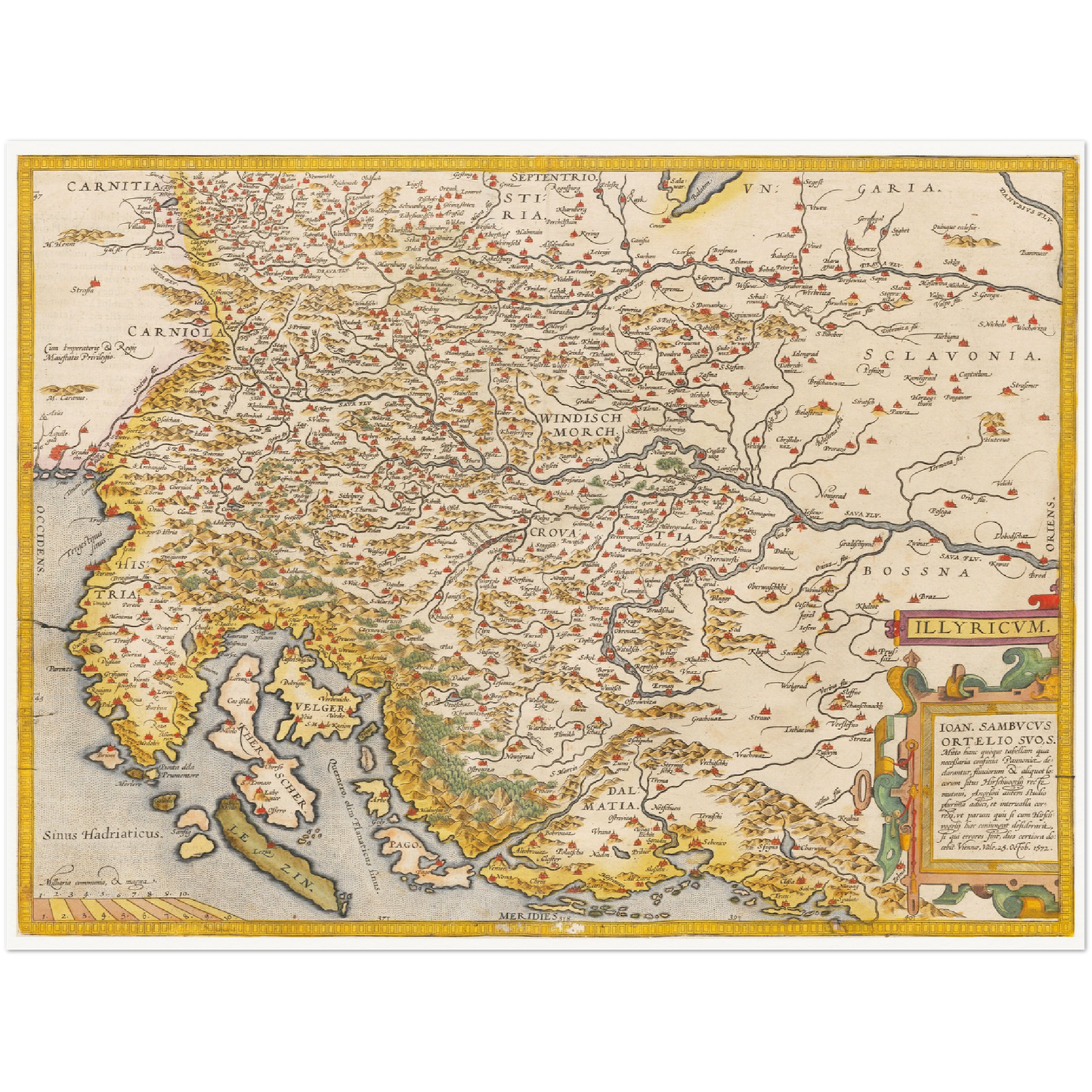 Historische Landkarte Slowenien & Kroatien um 1609