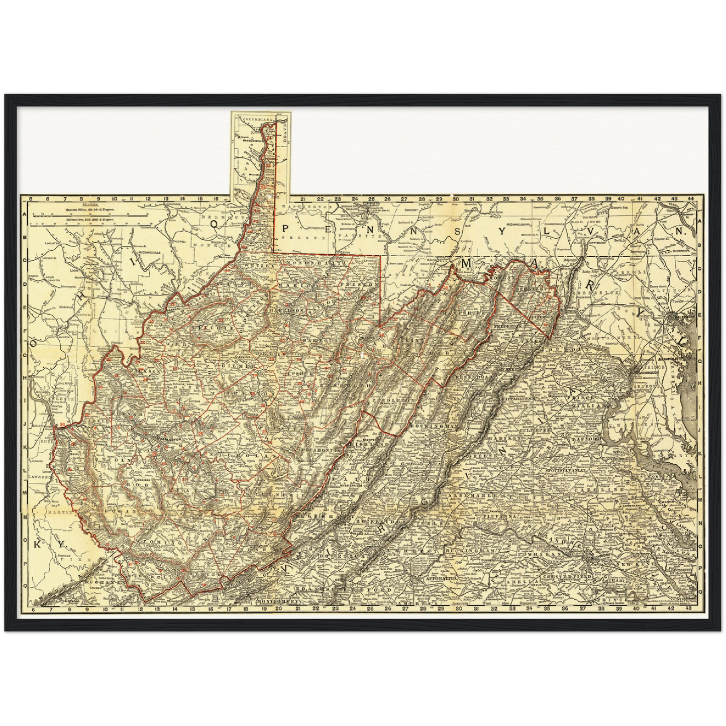 Historische Landkarte West Virginia um 1898