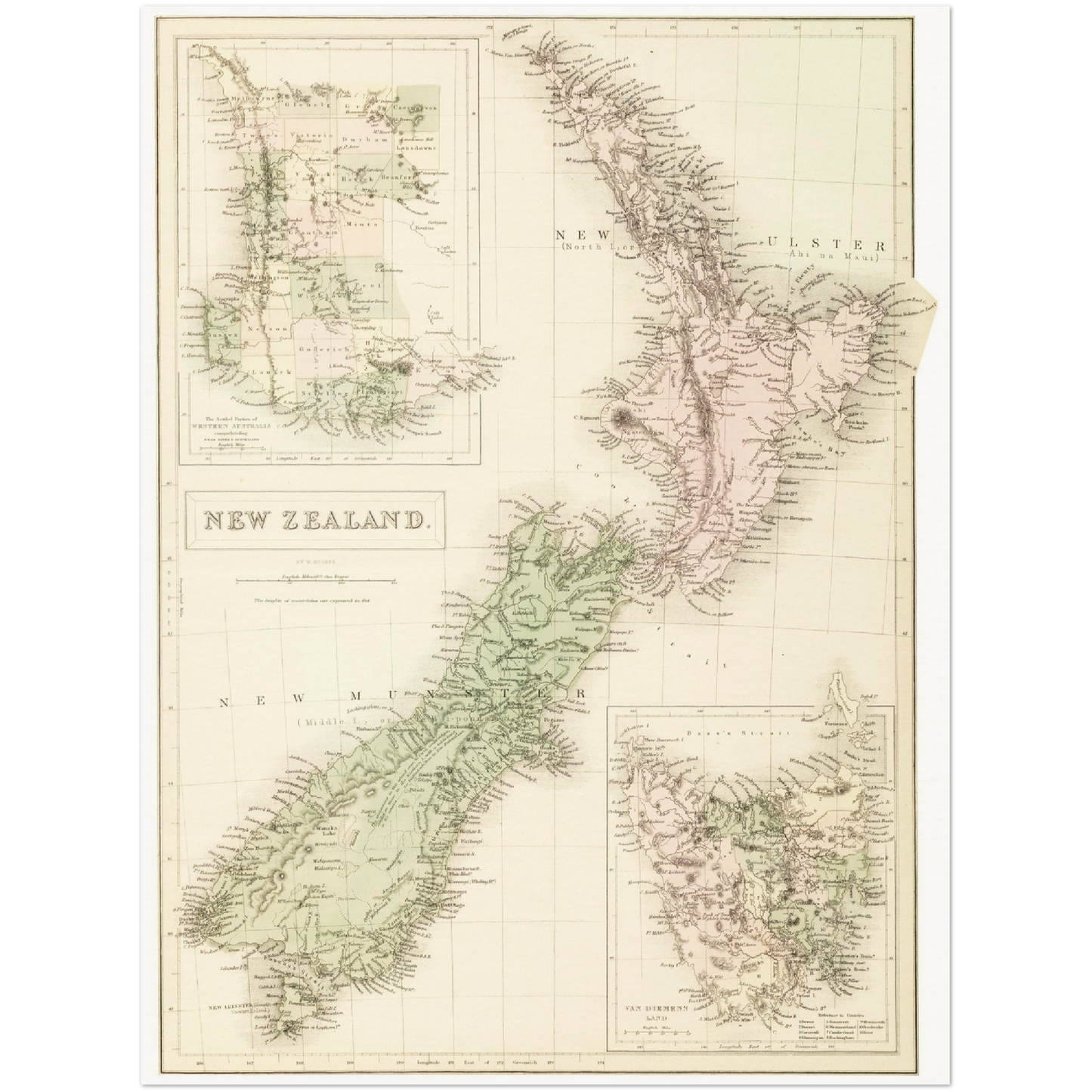 Historische Landkarte Neuseeland um 1854
