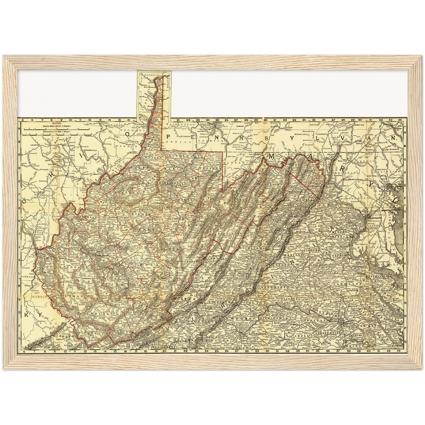 Historische Landkarte West Virginia um 1898