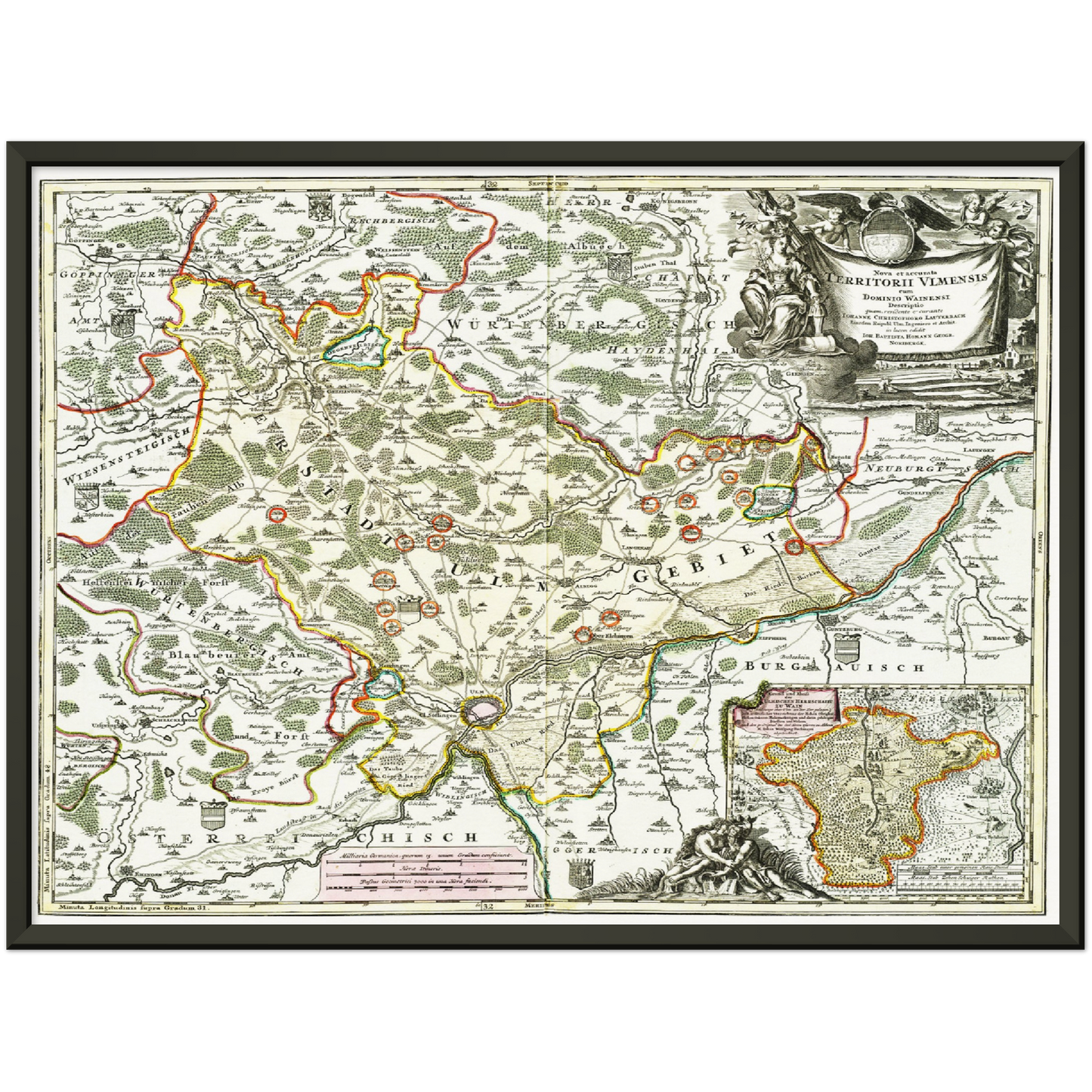 Historische Landkarte Ulm um 1712