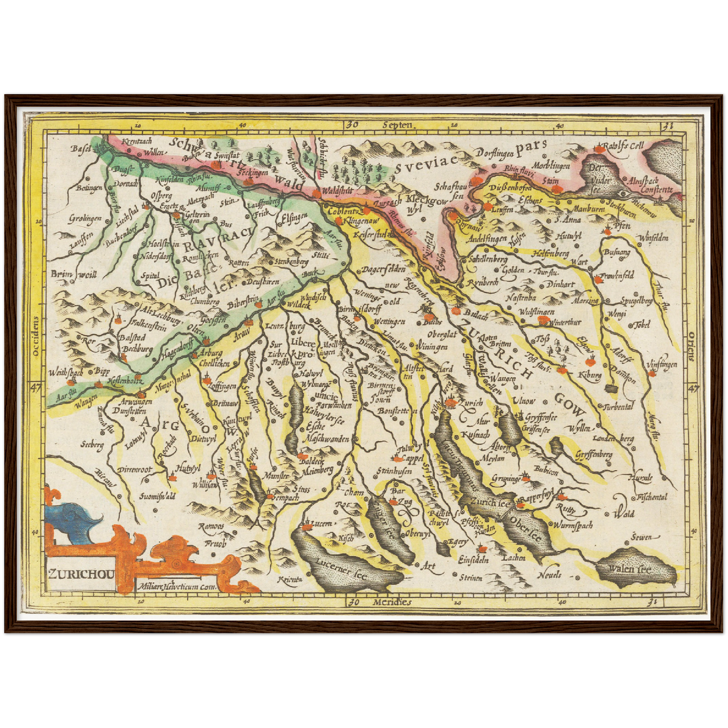 Historische Landkarte Zürichgau um 1609