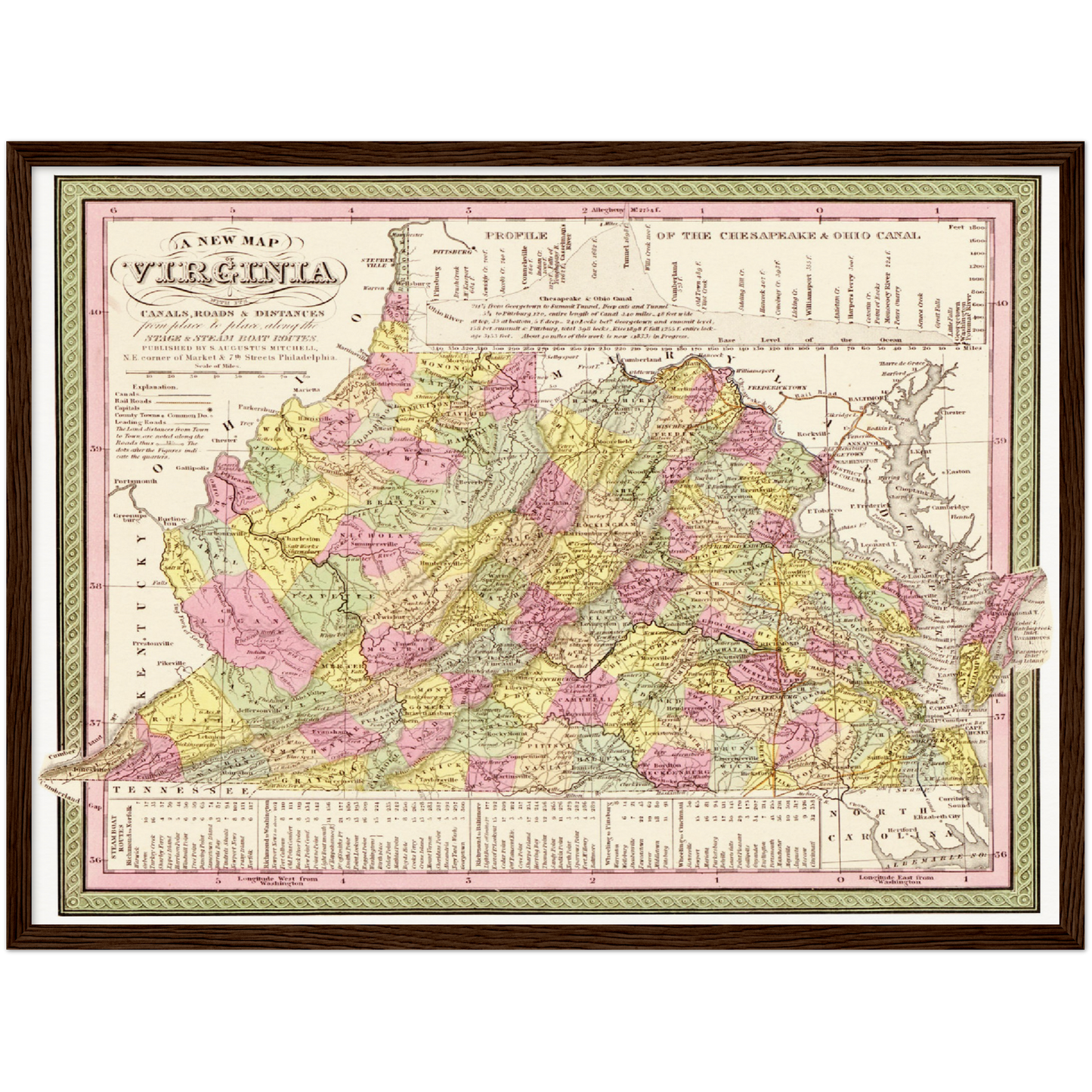 Historische Landkarte Virginia um 1849