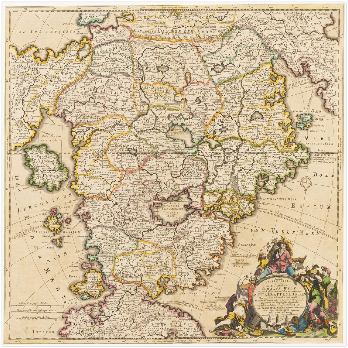 Historische Landkarte Schlaraffenland um 1694