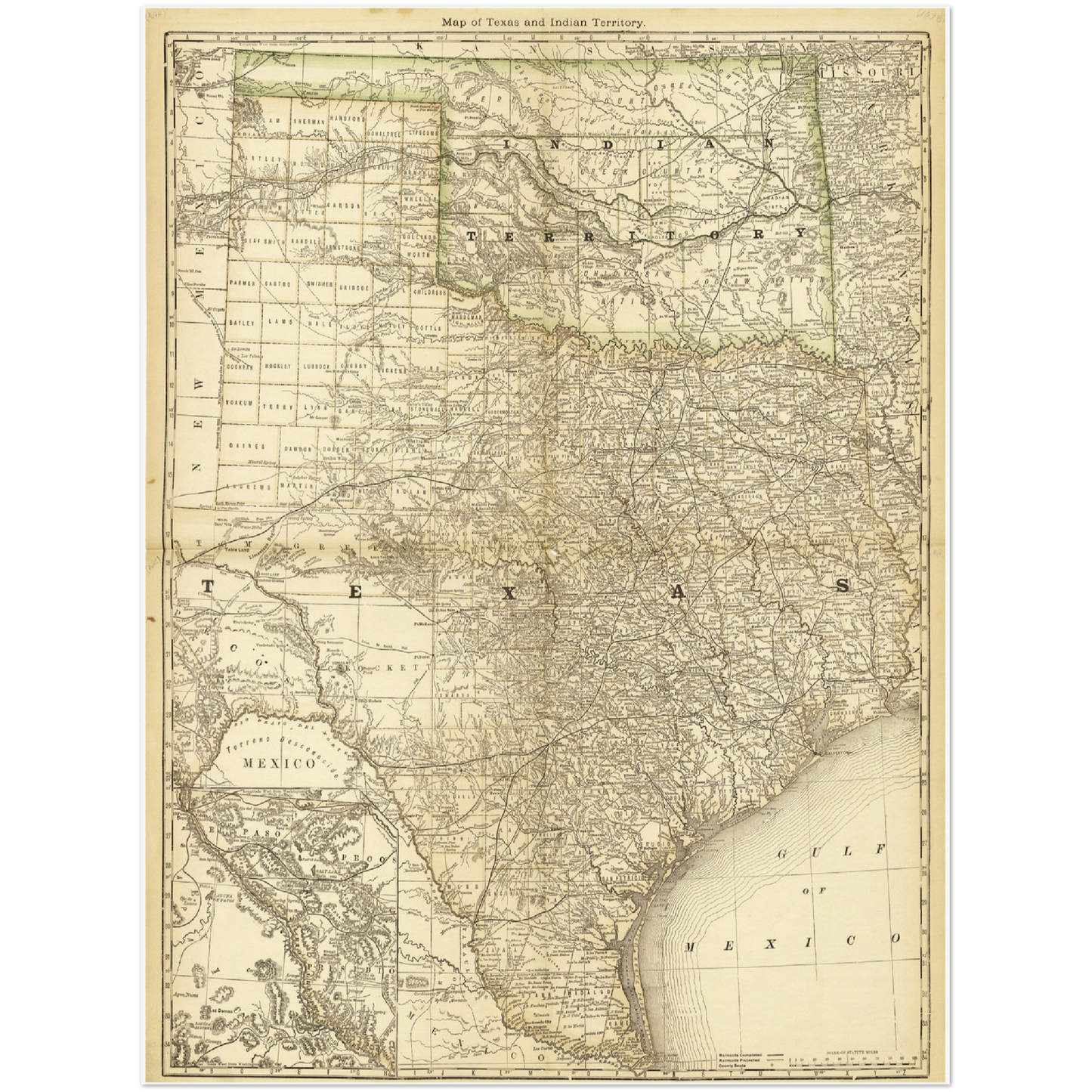 Historische Landkarte Texas um 1882