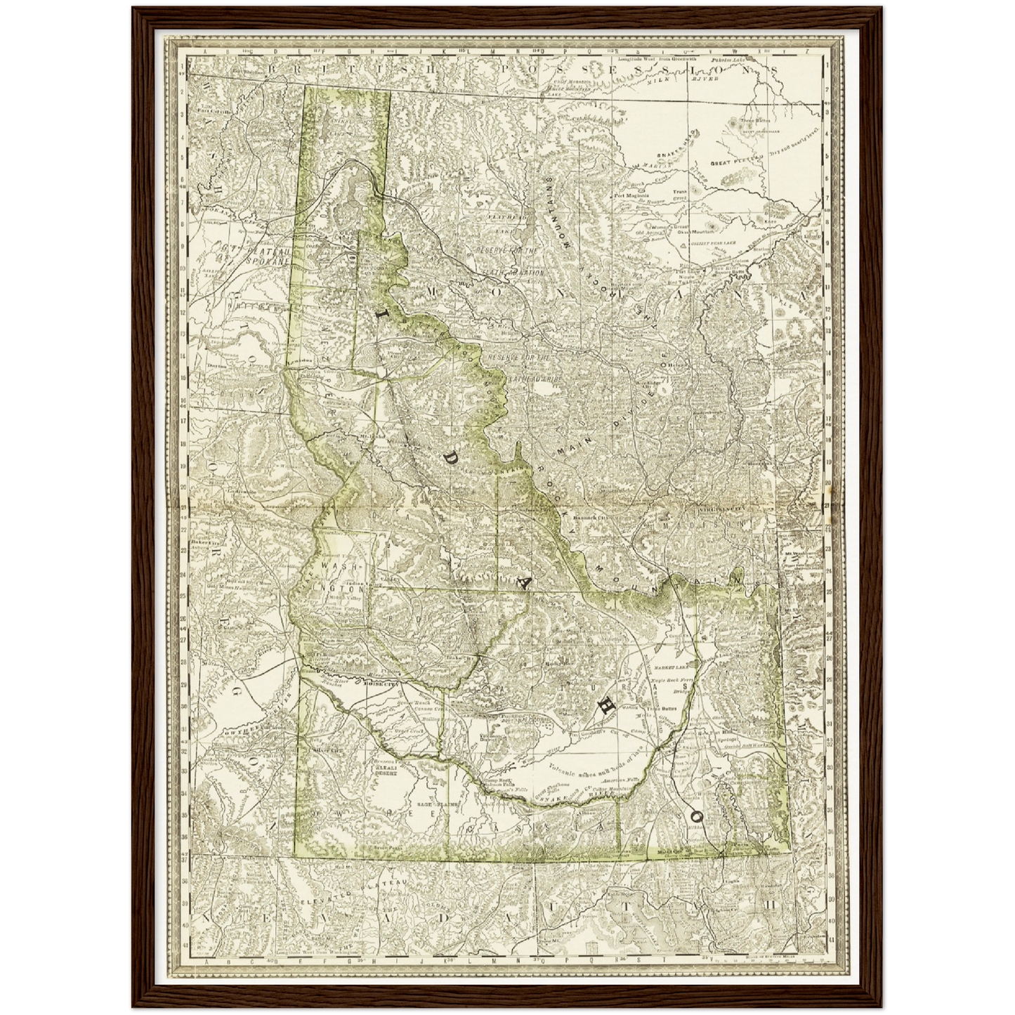 Historische Landkarte Idaho um 1882