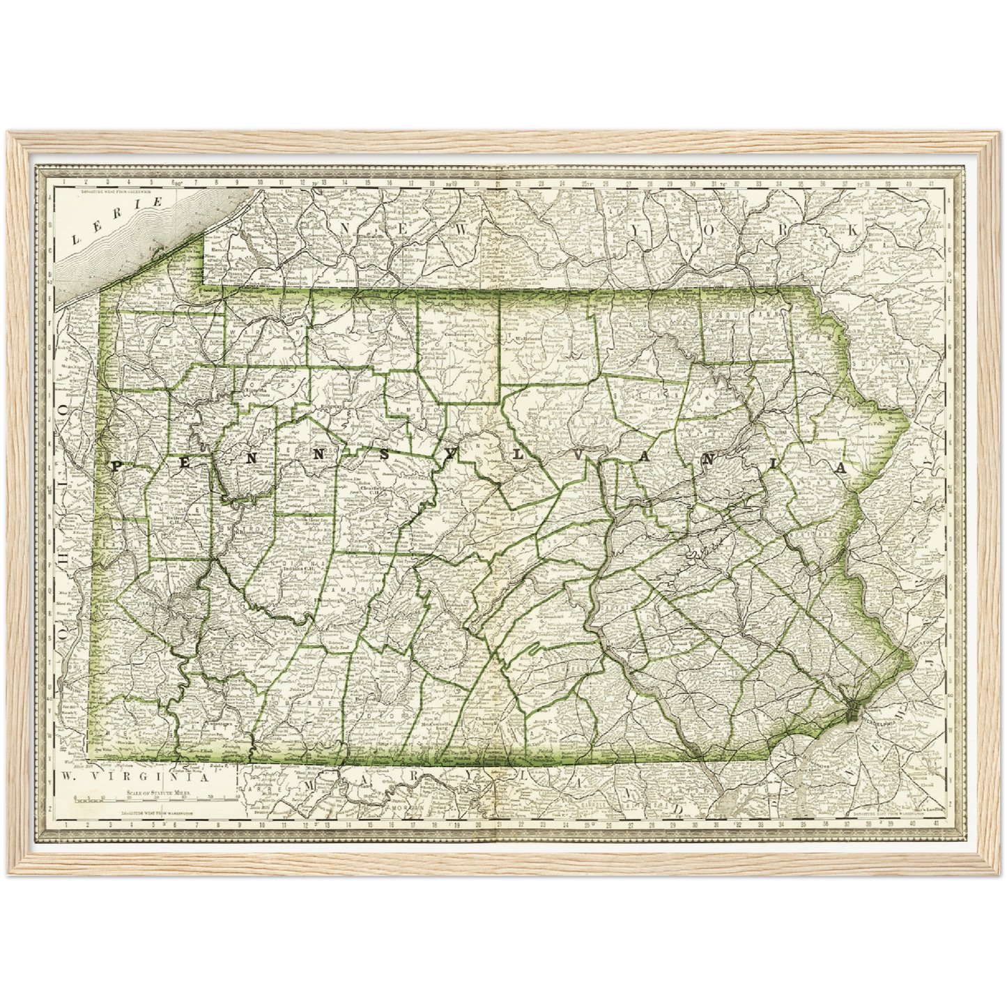Historische Landkarte Pennsylvania um 1882