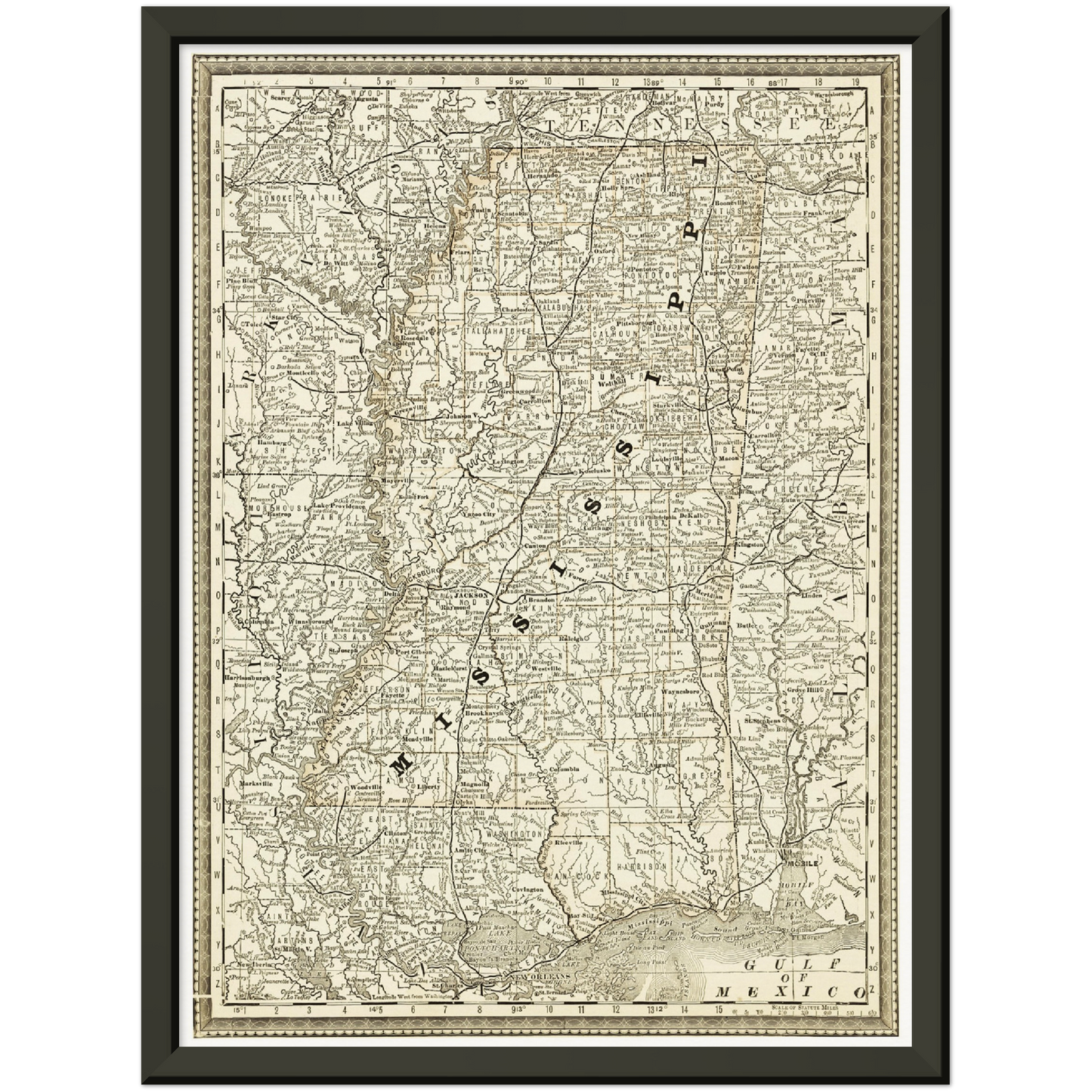 Historische Landkarte Mississippi um 1882
