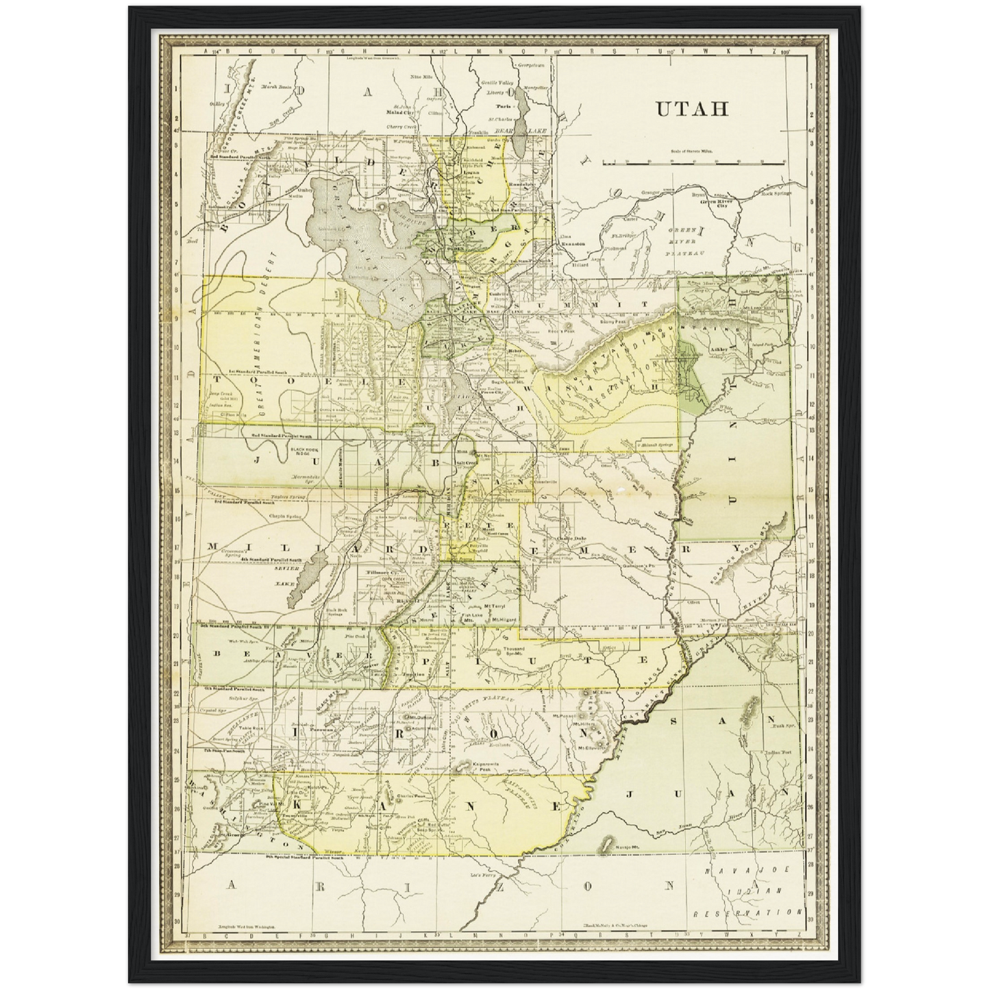 Historische Landkarte Utah um 1882