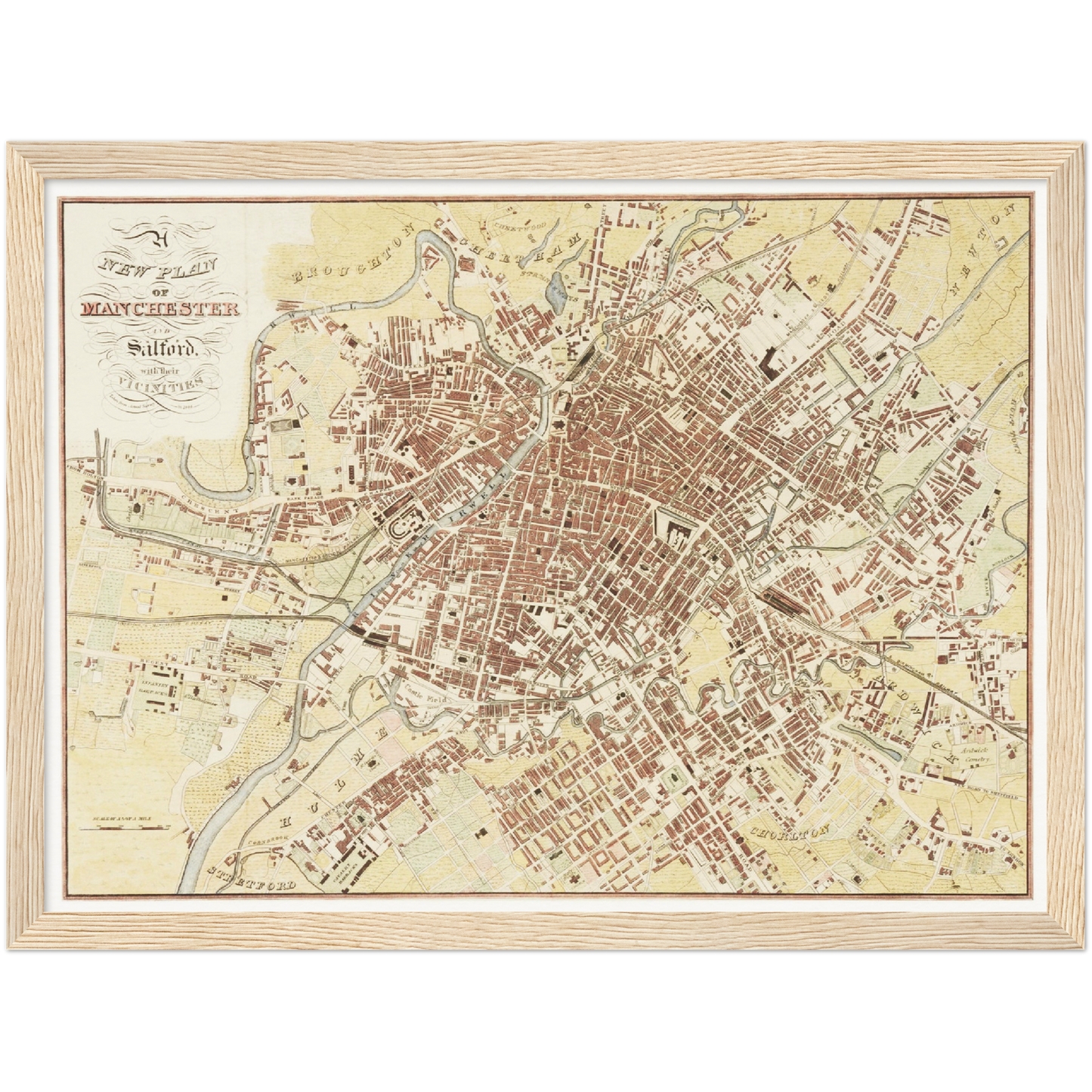 Historischer Stadtplan Manchester um 1844