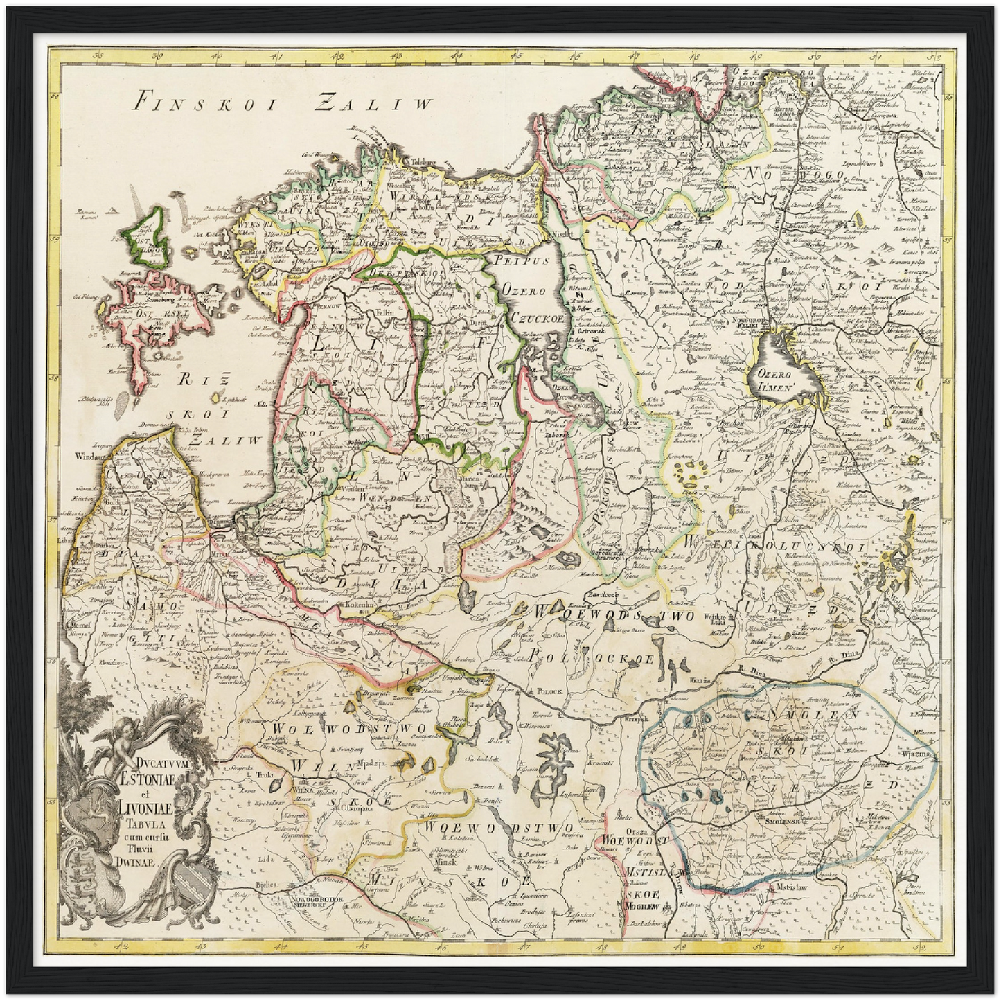 Historische Landkarte Lettland & Estland um 1745