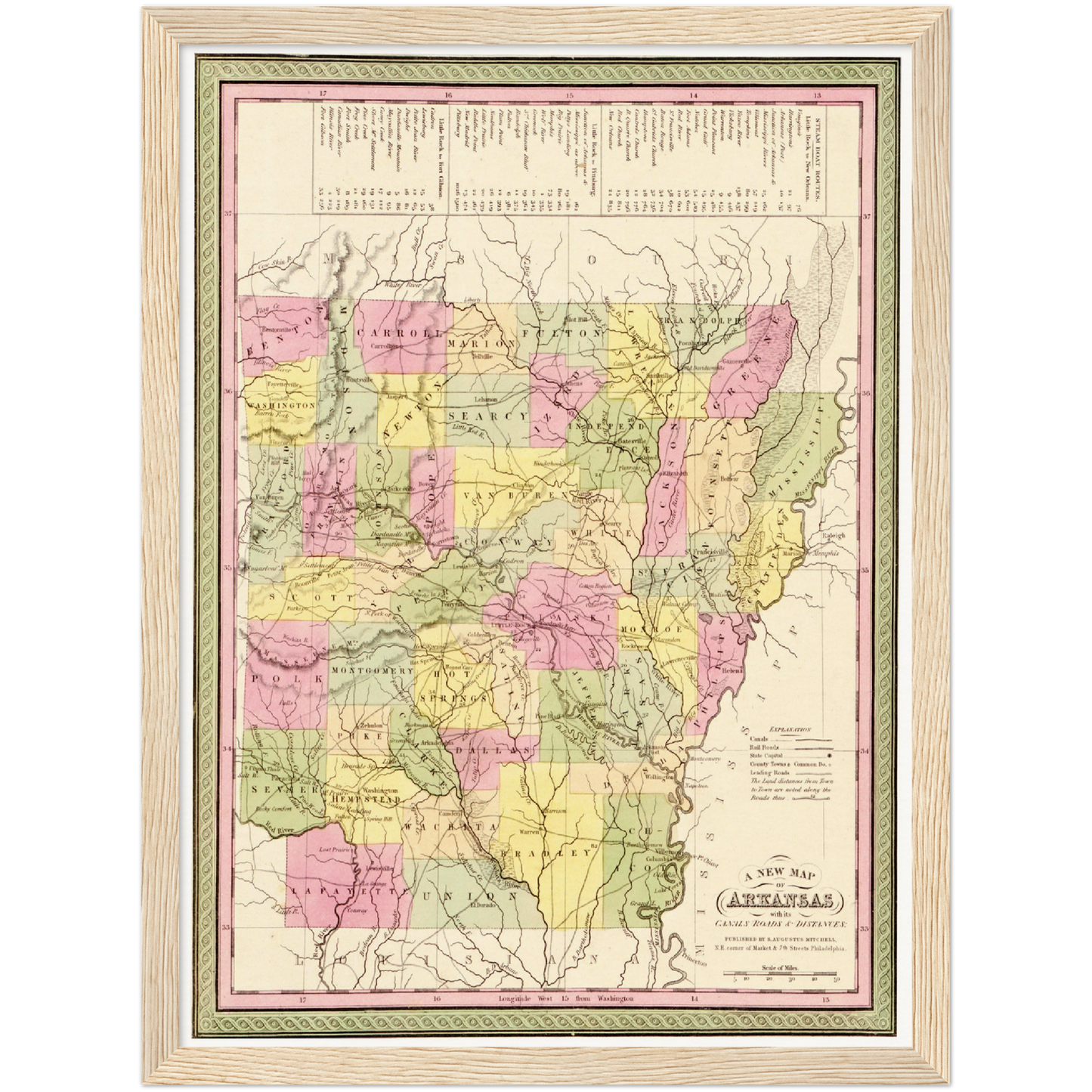 Historische Landkarte Arkansas um 1849