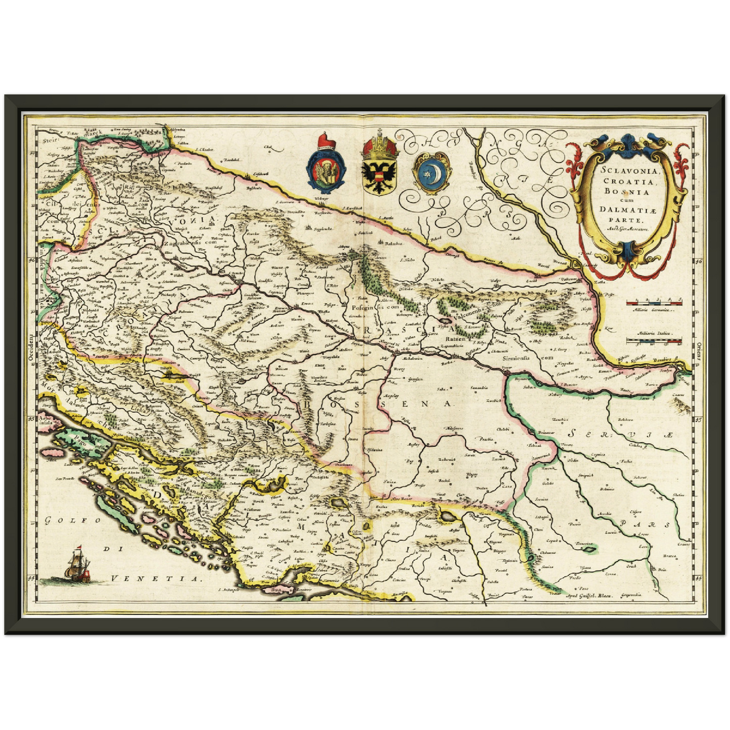 Historische Landkarte Bosnien um 1647