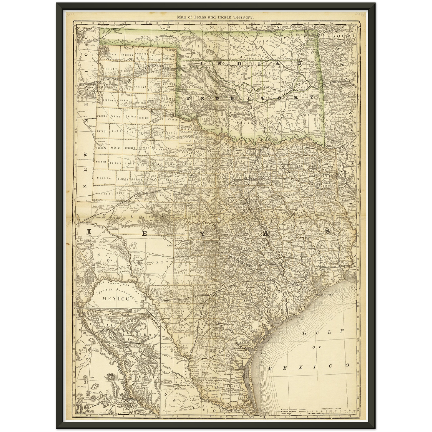 Historische Landkarte Texas um 1882