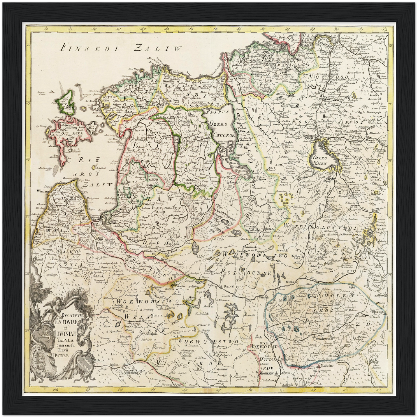 Historische Landkarte Lettland & Estland um 1745
