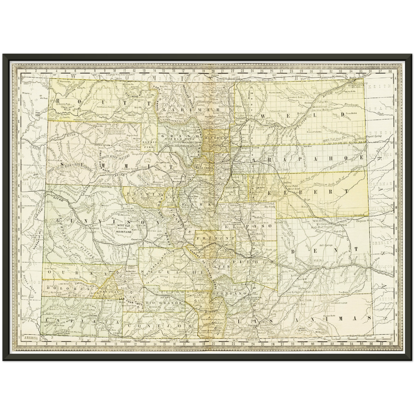 Historische Landkarte Colorado um 1882