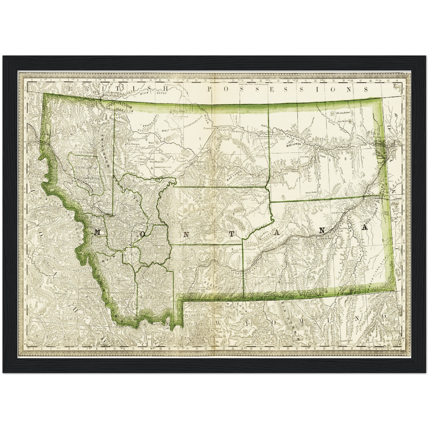 Historische Landkarte Montana um 1882