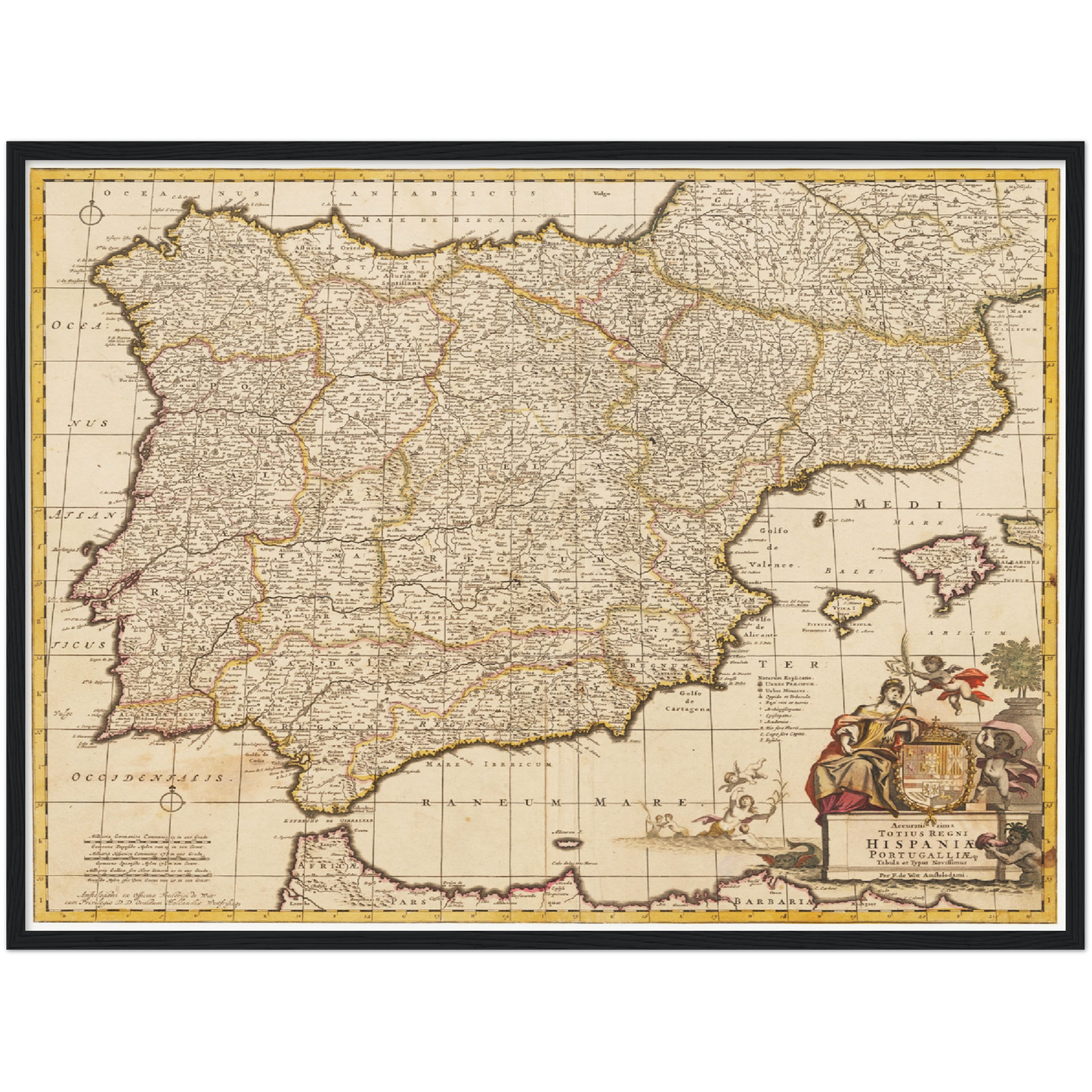 Historische Landkarte Spanien um 1698