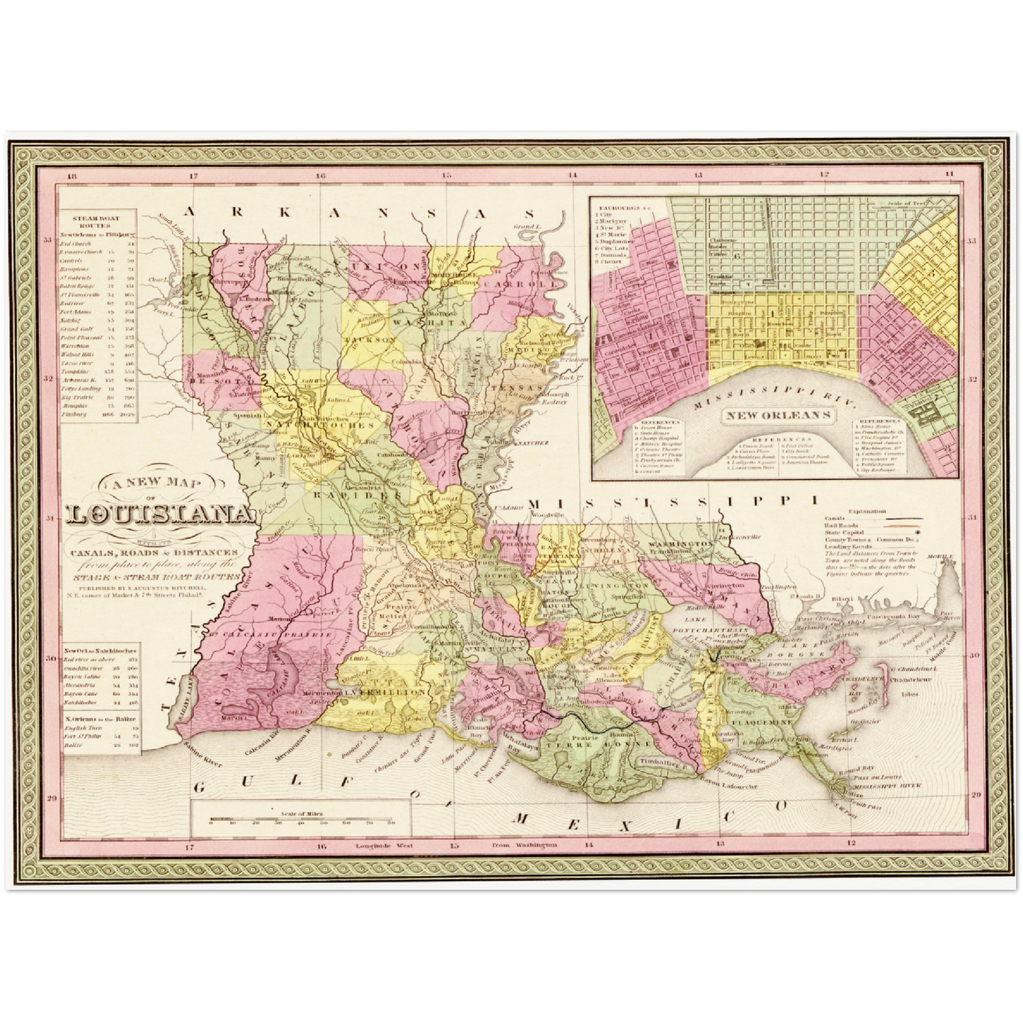 Historische Landkarte Louisiana um 1849