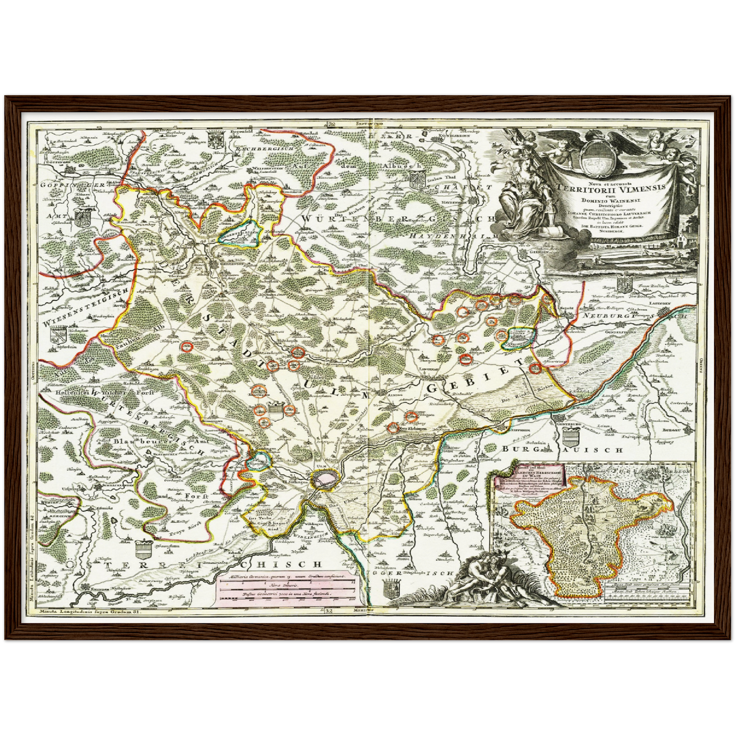 Historische Landkarte Ulm um 1712