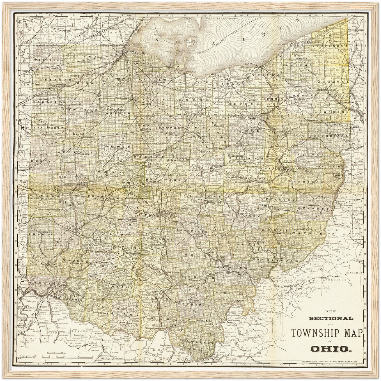 Historische Landkarte Ohio um 1882