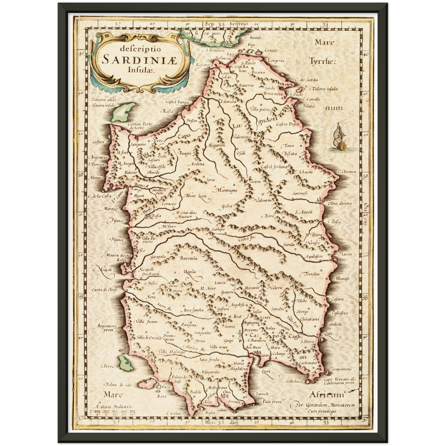 Historische Landkarte Sardinien um 1698