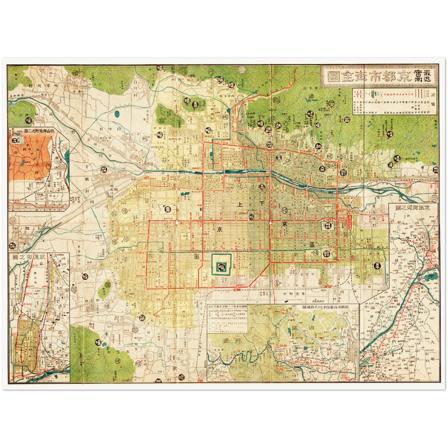 Historischer Stadtplan Kyoto um 1914