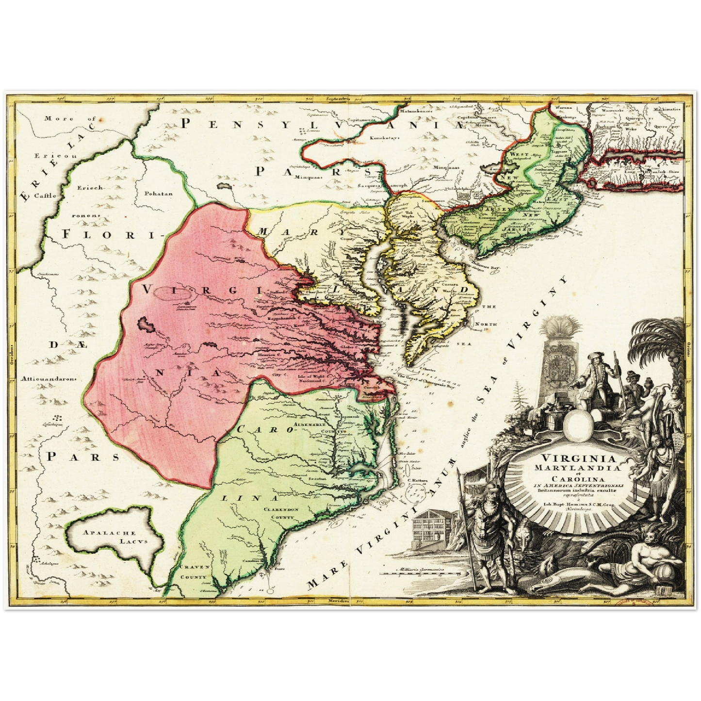 Historische Landkarte Kolonie Virginia um 1750
