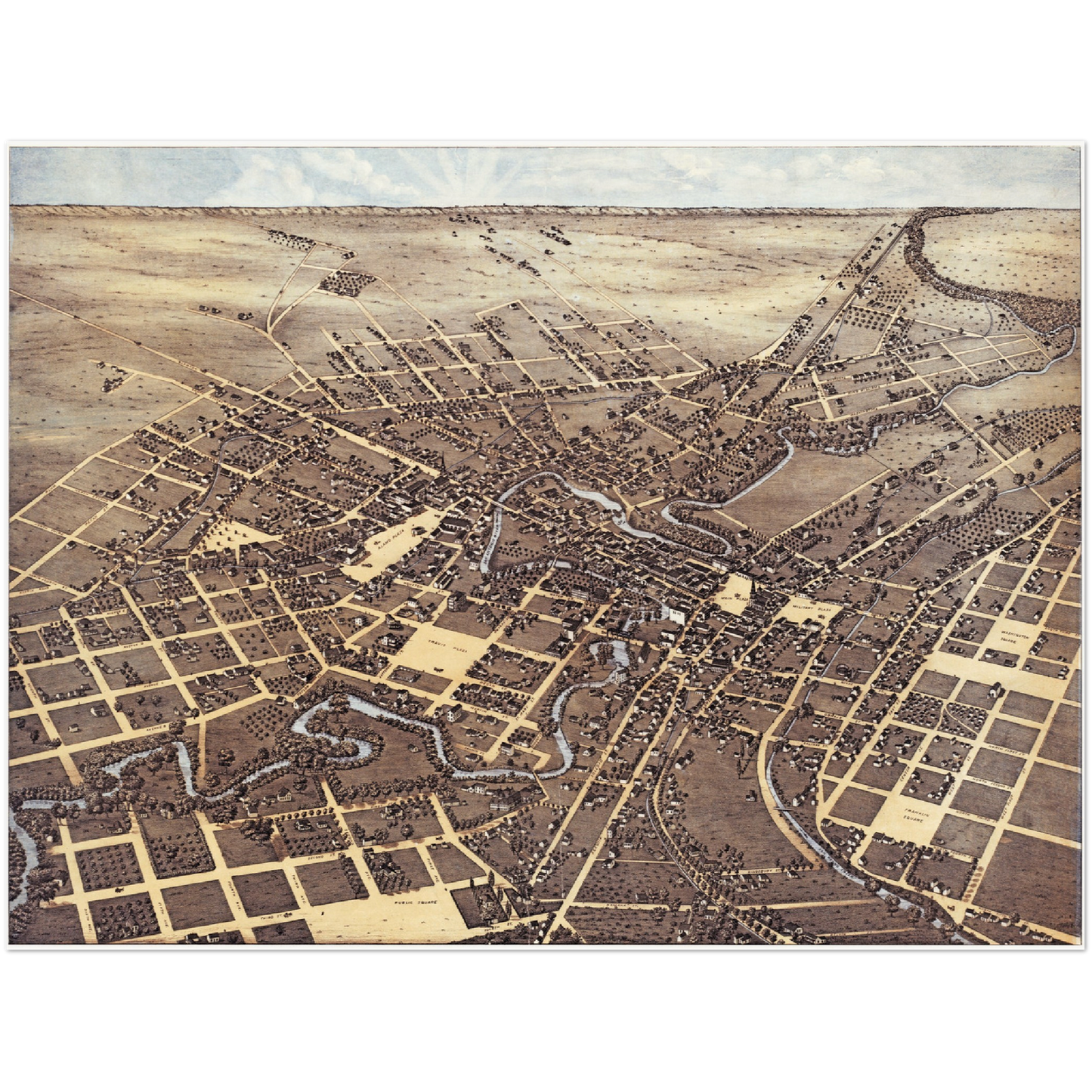 Historische Stadtansicht San Antonio um 1873