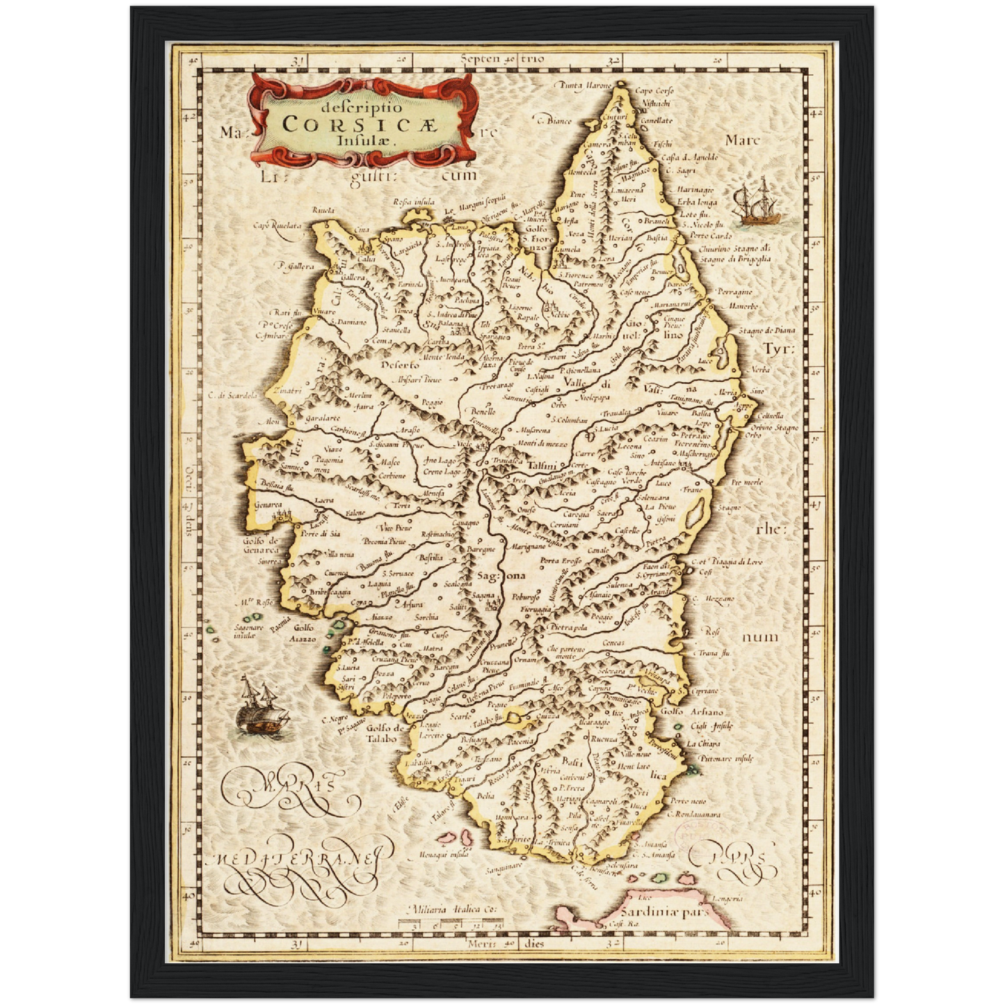 Historische Landkarte Korsika um 1650