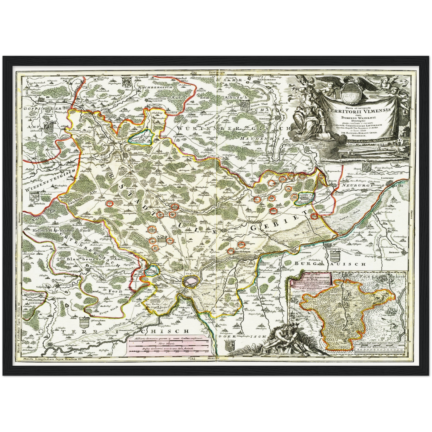 Historische Landkarte Ulm um 1712