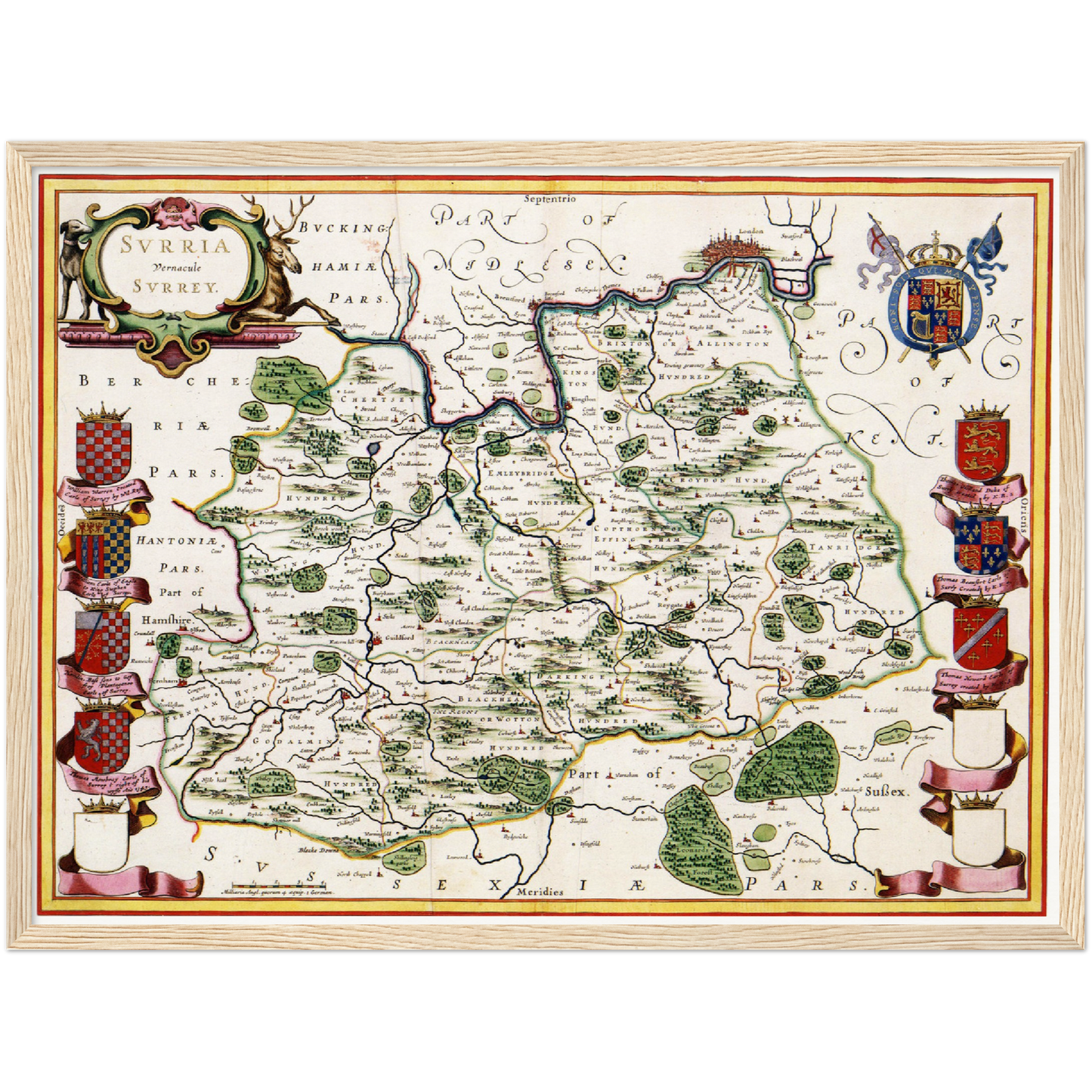 Historische Landkarte Surrey um 1646